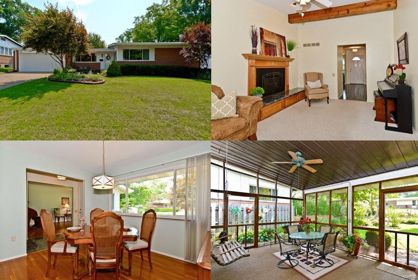 Hard to Find & Exceptionally well maintained, 4 Bedroom Ranch with many updates & Move-in Ready! You will love the huge windows that let tons of natural Sunlight shine in! Check out the Gorgeous Hardwood floors & wood doors! Vinyl siding w/enclosed soffits & gutter guards, newer vinyl windows, steel entry doors & Pebblestone screened in patio. Vaulted Kitchen, BreakfastRm & FamilyRm.  FamilyRm has Oak surround Fireplace w/vented gas logs & atrium doors to patio. Both baths updated with newer vanities, glass doors, floors & lighting. Master BedRm has private bath w/Walk-in closet and 3 more bedrooms on main level! Plus a Formal DiningRm & great size LivingRm. Amazing huge screened in porch w/ceiling fan. Beautifully landscaped & fenced, level yard. Unfinished basement w/plenty of space for future finish & a rough-in to easily add bath - (toilet & vanity to stay). Has passed its Florissant inspection!