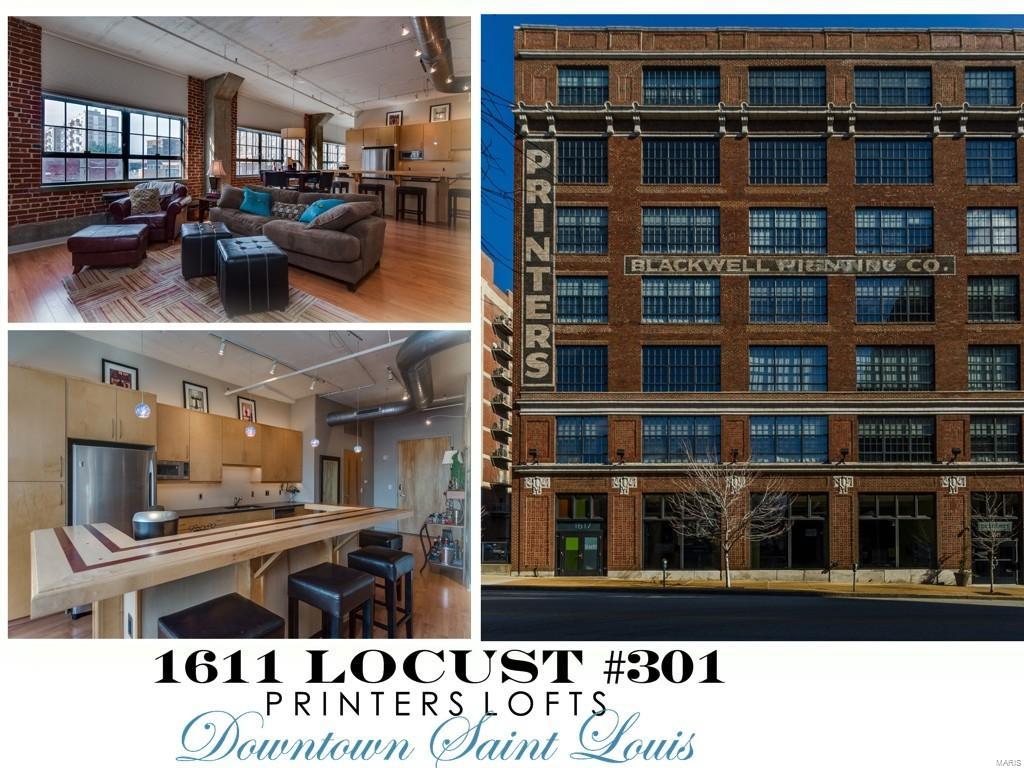 Come enjoy downtown in Style!Expansive living room-grand warehouse windows that stretch throughout to the master bedroom! Amazing Southern views. Sharp custom kitchen opens to the living room & has a large custom wood top island top & gleaming granite counters!  Rich, exposed brick really sets this loft apart! Enjoy the master suite with a huge walk-in closet & private full bath!  Guest will appreciate their generous bedroom with ample space and storage & guest bath entry. The laundry room is rare & great for additional storage! Printers Lofts is a fabulous strong community & includes a nice workout facility, community room,  & rooftop deck. Unit includes 1 garaged parking space (#20) & additional storage . This keeper is a great way to come & enjoy all the greatness Downtown offers and live in style! Location: Downtown
