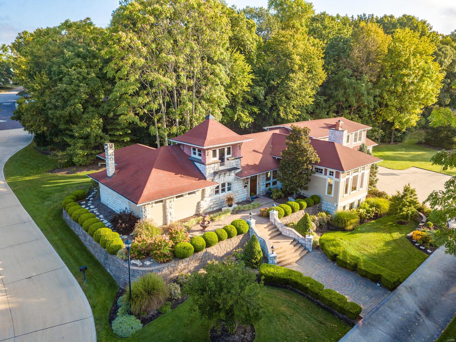 Come experience this warm & inviting living piece of Kirkwood history--The 1891 Frisco Train Depot * Stylishly updated for today’s most discriminating buyer! Upscale causal comfort * This dramatic one-of-a-kind 1.5 Sty says you’ll love living here!  5BDs/4.5Bth/5099 TLA/HUGE 3CGar * Extraordinary GreatRm w/Gas FP & 12’ beamed clgs * Inspiring DinRm w/21’ vltd clg * Spiral stairs to Conductor’s Tower/private office * Fantastic Cook’s Kit w/Prof Grade 48” 6-Burner Gas Oven/Cntr Isl/Wlk-in Pantry/Wet Bar/Mn Flr & 2ndFlr Laundry* Beautiful 1st Floor Mstr w/impressive 1891 Stone Dec FP * Sumptuous Bth w/htd flrs/BainUltra aroma/color spa tub & Huge Wlk-in Clst * Peaceful SunRm is a haven * FinLowLev: In-Law Qrts w/5th Bd & full bth * Fun 1890’s style TheaterRm w/new Sony 4k high-def projector * Original 24”stone walls! Sprklr & SecSys * Peaceful, private location/minutes to DT Kwd * Hop on 270! Want more? Buy separate 1-acre lot w/pickleball ct & woods (package price $1.65M) * All Aboard! Additional Rooms: Sun Room