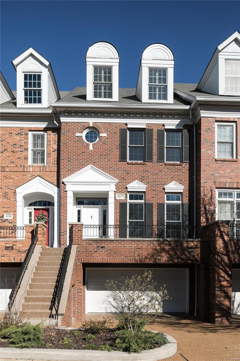 Showings start 4/6. A Clayton home that lives like a Townhome/condo BUT NO monthly or yearly fee and the views of the park & downtown Clayton skyline are gorgeous! Once inside, the living rm, has built in bookcases flanked by a fireplace w hardwd laid on the diagonal. Entertain in the dining rm w curved entry to the RENOVATED kitchen, breakfast area & family rm, & private deck. Upstairs is a open area, great for an office, Master suite w walk in closet, renovated  spa like bath w soaking tub, full shower w marble surround, his & her vanities, a make up station & private water closet. A guest suite & laundry rm w utility sink, closet, cabinets & folding counter. The 3rd level is incredible space-a loft area w vaulted ceilings & the 3rd bedrm suite. Just over 3000 sq. ft. of living space, private 3 car parking, newer roof, new carpets, fresh paint, open stair case to all levels, unfinished workout rm tons of storage & closet space. This is not part of a condo complex but lives like one! Location: Downtown