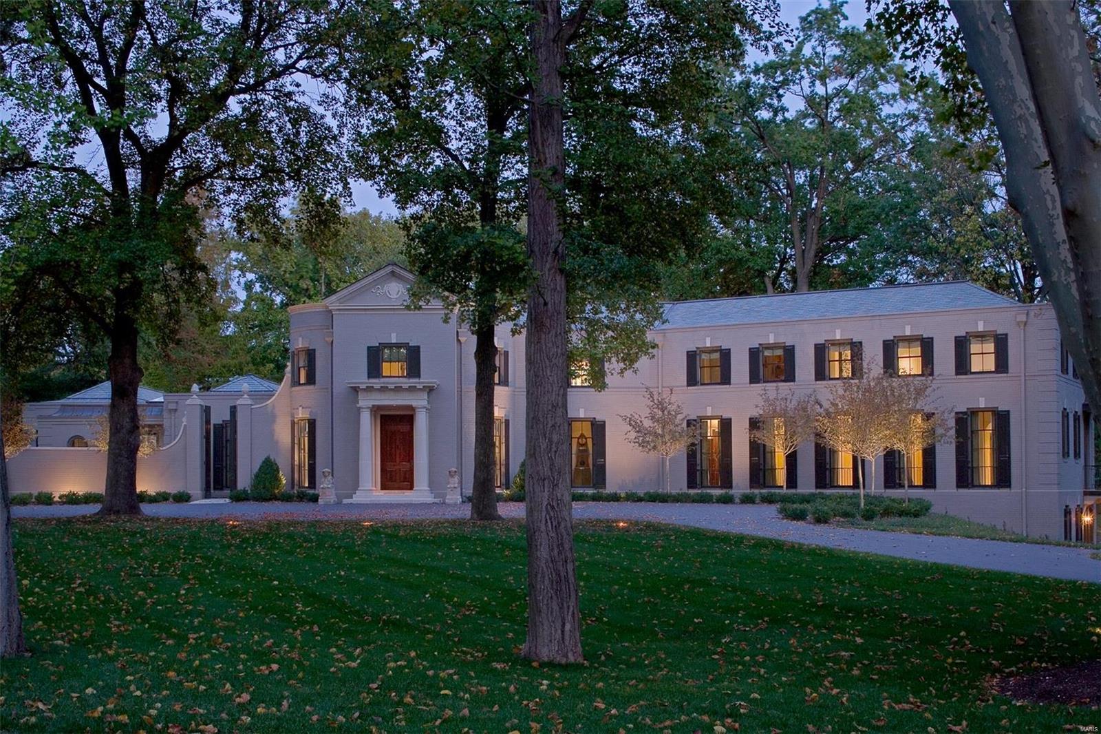 33 Brentmoor Park represents a rare opportunity to own one of the most impressive estates in Saint Louis. This Frederick Dunn home was reimagined by the collaboration of Brian Smith, Jamieson Interior Design and Moynihan & Associates to create a neoclassical regency experience with one-of- a-kind features throughout. The Sir John Soane inspired residence, guided by the bi-symmetrical philosophy, spans 13,000 square feet and includes 5 bedrooms, 8 bathrooms, a screening room, world class wine cellar, a Paris-imported paneled sitting room, elevator and salt-water pool. The pool house echoes Queen Victoria’s Brighton Pavilion. Set on 1.7 acres of artfully composed gardens and grounds. 4-car garage doubles as a covered valet drop off for parties. A true feast for the eyes and opportunity to appreciate remarkable style and craftsmanship.