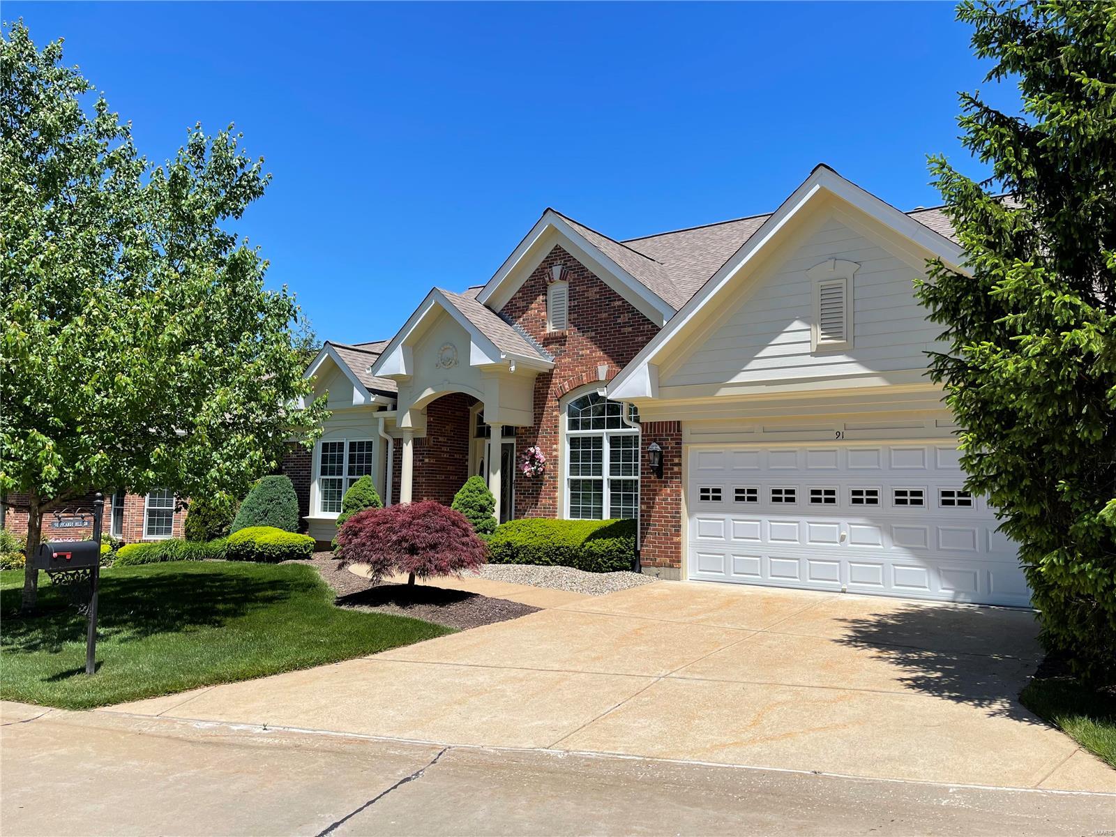 Gated community offers ranch villa w/3 Bed/3.5 Bath, extensive moldings, high ceilings, arches & pillars.   Gorgeous chandeliers, zoned HVAC & more. Main level consists of formal LR, formal DR, Great room w/see thru gas fireplace, Breakfast room & kitchen which has 42" cabinets, double ovens & pantry, wet bar between Kit & DR.  Master Suite w/bay window, cathedral ceiling & bath w/jetted tub, separate shower, 2 adult height vanities, walk-in closet, linen, & water closet. 2nd BR w/full bath is on opposite side of home. Main floor laundry room & powder room complete the main level.  Walk-out LL w/9' ceilings including media room w/drop down screen & projector & space for your TV. Walk-behind wet bar, gas fireplace, recreation area, full BA, office which could be converted to 3rd BR, & 2 unfinished storage areas. Plenty of guest parking. Walk to subdivision pool, grocery, & urgent care.  Broker owner. Exclude 3 hanging mirrors in the 2 full baths. Location: End Unit, Ground Level