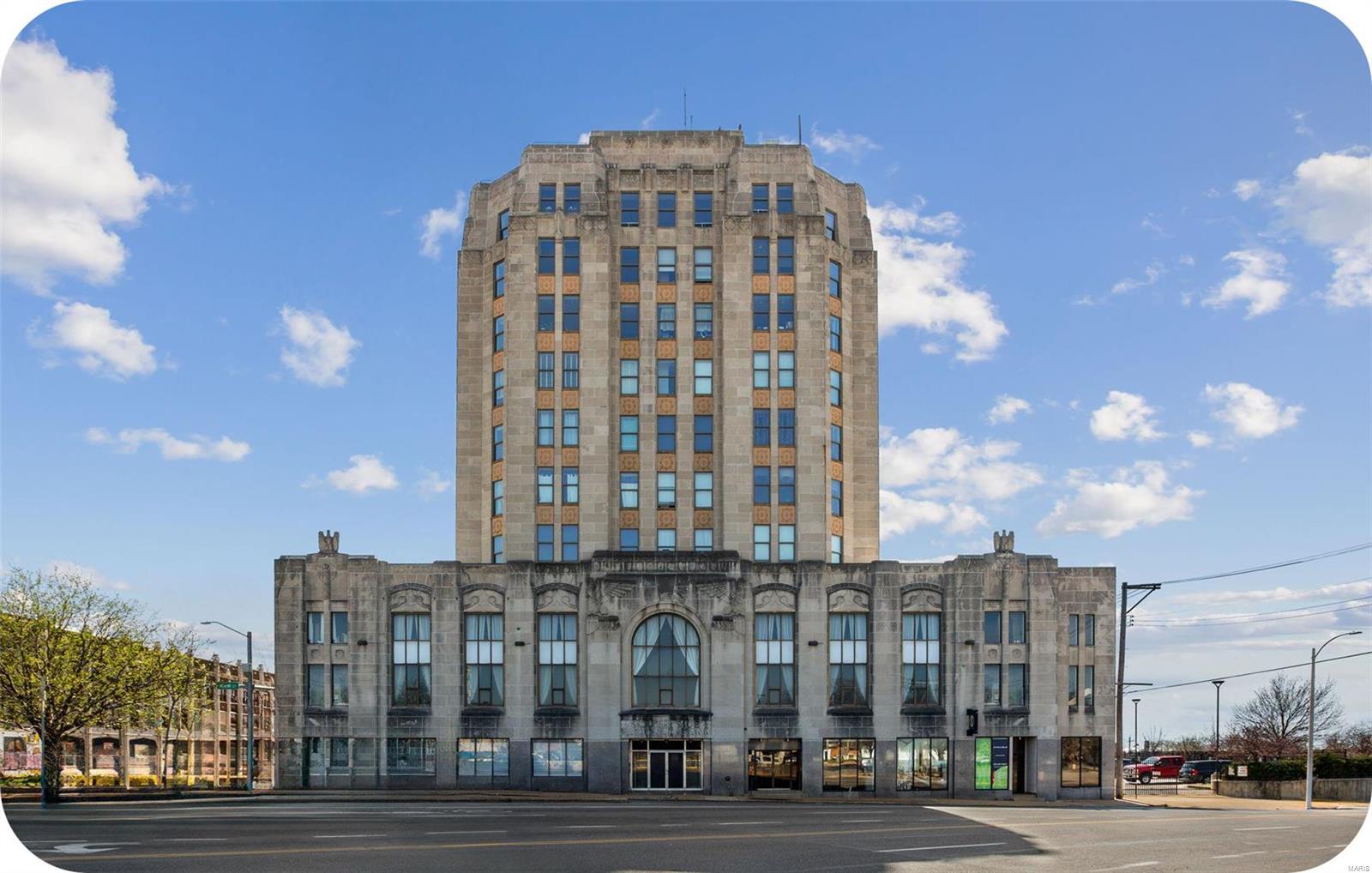 Available Condo unit with one of the best skyline views South City has to offer! This 2 bedroom 1 bath unit is located in the Historic Southside Tower Bank Building on the 8th floor. Enjoy summer lounging and rooftop views on the community rooftop area. Each floor only as 2 units. This unit is located on the East side of the building, comfortably spaced down the end of the hall. Renovated in 2006, the unit has an open floorplan layout with natural light filling several windows. The kitchen features composite stone countertops with sleek metal cabinetry. Freshly painted throughout, even the ceiling! Unit includes 1 parking space in a secured gated parking lot, 1 storage unit in the basement, and 2 entrance access doors with electronically secured keypads. Welcome your guests in the lobby next to the elevator. This unit now allows 12-month min rental lease and has a pet allowance. Conveniently located near public transit, South Grand shopping district, Tower Grove Park, SLU, and more! Location: City, Corner Location, End Unit, Upper Level
