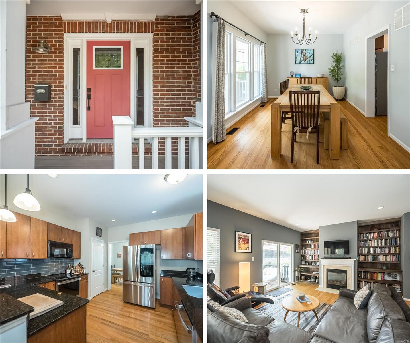 A rare find in Maplewood!  This Cambridge Ave townhome is the perfect blend of newer home and charming older neighborhood! The covered front porch leads to a wonderful floorplan featuring hardwood flooring throughout.  The kitchen is literally the heart of this home, with stainless appliances, warm wood cabinetry, granite counters, breakfast bar, pantry.  The family room has a wall of bookshelves surrounding the fireplace, with a sliding door that leads to a charming patio and backyard.  Dining room overlooks the porch. Upstairs, the primary suite has a vaulted ceiling, large walk in closet, full bath with whirlpool tub, separate shower, dual vanities.  2 additional bedrooms, a full bath & laundry closet round out the upper level.  Versatile bonus room at the back of the tuck under garage, a media room, a hobby area, band room...you decide!  This location near the heart of Maplewood is close to everything, including Forest Park & the Zoo, Wash U, SLU, minutes to Clayton & downtown.