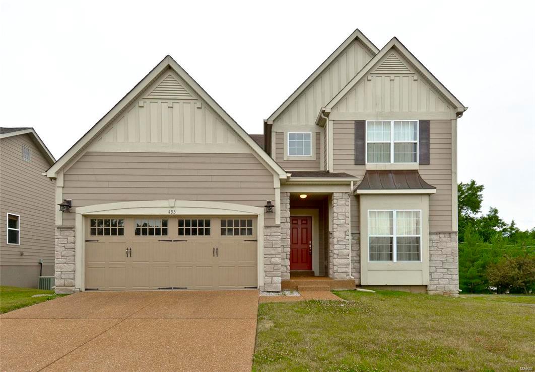 A beautiful 8 year old, 2 story home in Ballwin awaits you. This home has a very open floor plan with 9 foot ceilings on the main floor. The kitchen/breakfast rooms are both very large. There is a 14 foot breakfast bar, stainless steel professional 6 burner gas range with elegant hood and beautiful 42 inch maple cabinets. The family room is very spacious. This wonderful floor plan is great for entertaining guests. Upstairs are 3 large bedrooms all with walk in closets. You have a beautiful view of adjacent pond w/ a fountain. Master suite is a relaxing place at the end of a long day. Walk out basement provides plenty of additional storage. This is truly a great setting as home is adjacent to walking trails & the popular Ballwin rec center, "The Pointe".