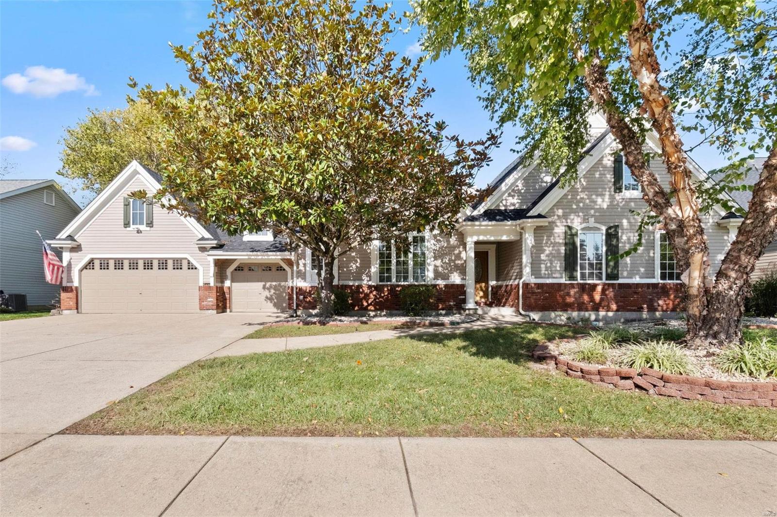 Your opportunity to live on the golf course! Vaulted ceilings & beautiful wide plank wood floors greet you upon entering this atrium ranch. You'll be wowed by the custom millwork and attn. to detail throughout. Natural light floods the home from the wall of windows in the great room highlighting a gorgeous gas frpl. The open floor plan transitions into the kitchen w SS appliances, custom 42” tall cabinets & pantry for ample storage. Covered deck off of brkfst room is the perfect spot for a cup of coffee or addl space when entertaining. Spacious primary suite bath w/ sep tub & shower, dual sinks, large walkin closet & beautiful view! Across from primary is a second bedrm & hall bath. Large 3rd bedrm w a huge walk-in closet & full bath, family room, & addl sleeping room complete the lower level. 3 car gar has extra room for your golf cart so you can tool around & go to the sub pool! Irrigation System! Hole #5! NEWER HVAC/WTR HEATER/ROOF! Mins from I-70/40, sought after Wentzville School!