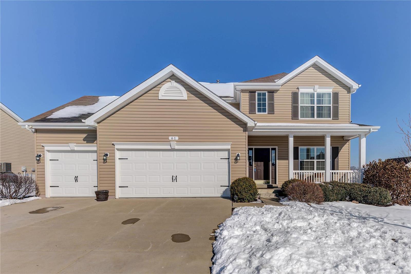 SETTING ON A LARGE CUL-DE-SAC LOT, YOU''LL BE PROUD TO CALL THIS  HOME - A CLASSIC 2-STORY WITH THREE (3) CAR OVERSIZED GARAGE, 4 BEDROOMS, 2.5 BATHS, 9 FT CEILINGS AND A WALKOUT BASEMENT TO LARGE LEVEL YARD!  Kitchen/Breakfast Room open to Great Room is truly the heart of this home. It features a large island, upgraded 42" cabinetry & opens directly to Great Room perfect for family gatherings. Entertain in formal Dining Room or potential for Home Office.Convenient Main Floor Laundry. Beautiful staircase leads to upper level Vaulted Master Bedroom Suite, walk-in closet & Luxury Bath plus three additional spacious Bedrooms & Bath. Walkout Basement for future finishing has bath rough-in & fantastic storage Enjoy large front porch overlooking well manicured yard. Highly desirable location in excellent Wentzville School District, easy access to major highways & near shopping/restaurants.7 YEAR OLD ORIGINAL OWNER HOME BOASTS PRIDE OF OWNERSHIP AND IS WAITING FOR YOUR FAMILY TO CALL IT HOME!