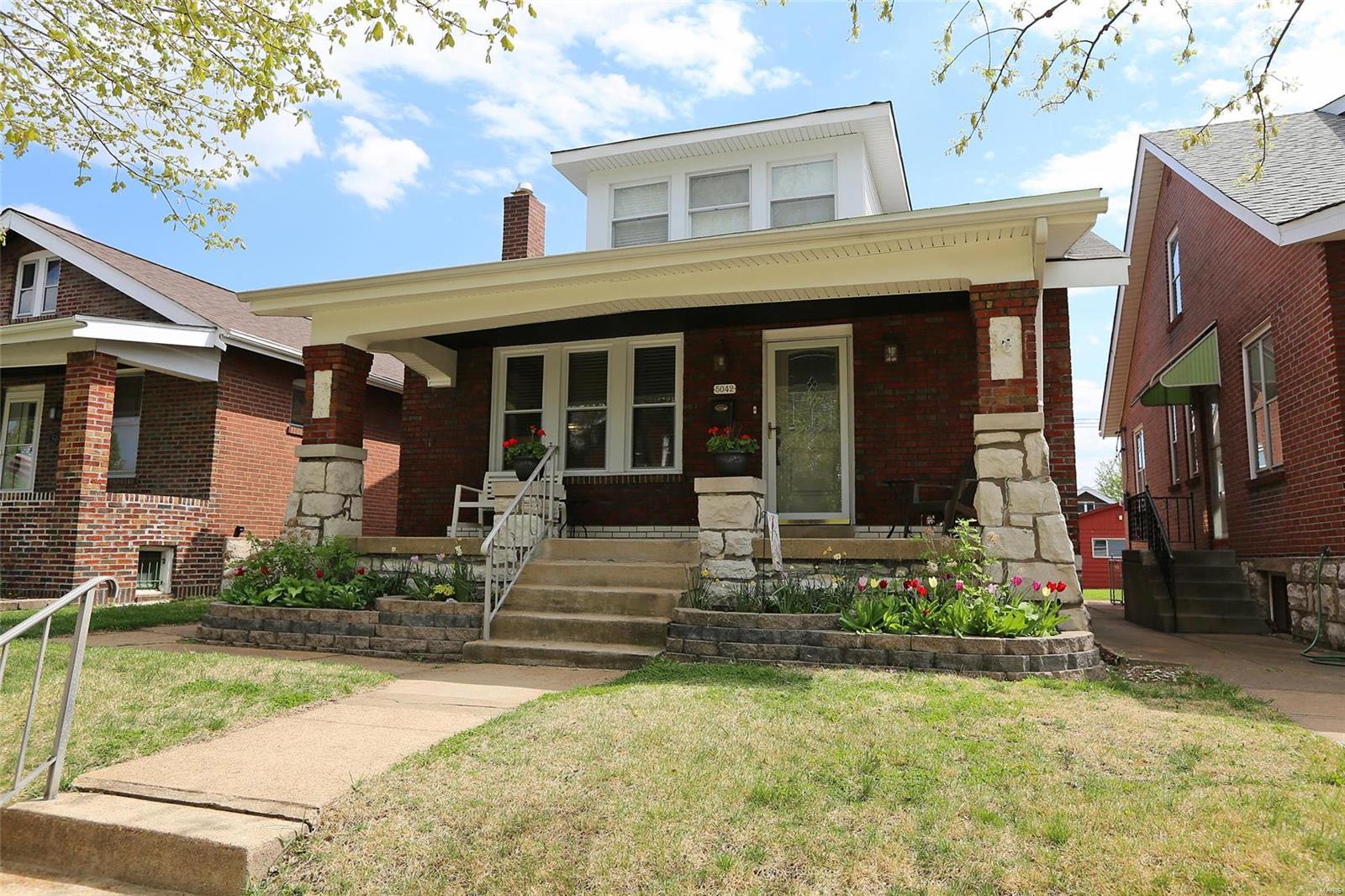 Charming, brick front 1.5 story nestled in the heart of South St. Louis. The inviting covered front porch welcomes you into the living room w/wood floors that flow into the adjoining dining room; perfect for family gatherings. The updated kitchen features 42” white cabinets, tile flooring, and an enclosed sun porch – it’s a perfect playroom! The main floor master bedroom has wood floors, His & Hers closets, and an adjoining, light-filled office. There is an additional main floor bedroom w/wood floors, and an updated full bath. The 2nd floor boasts two more spacious bedrooms and updated full bath. The walkout lower level is convenient and provides easy access to the fenced, level backyard. The detached, rear entry garage makes parking a breeze! This home is conveniently located with quick access to major highways. There are newer windows, siding, fascia and more. All of this and a one year home warranty for your peace of mind. You will not be disappointed! Additional Rooms: Sun Room