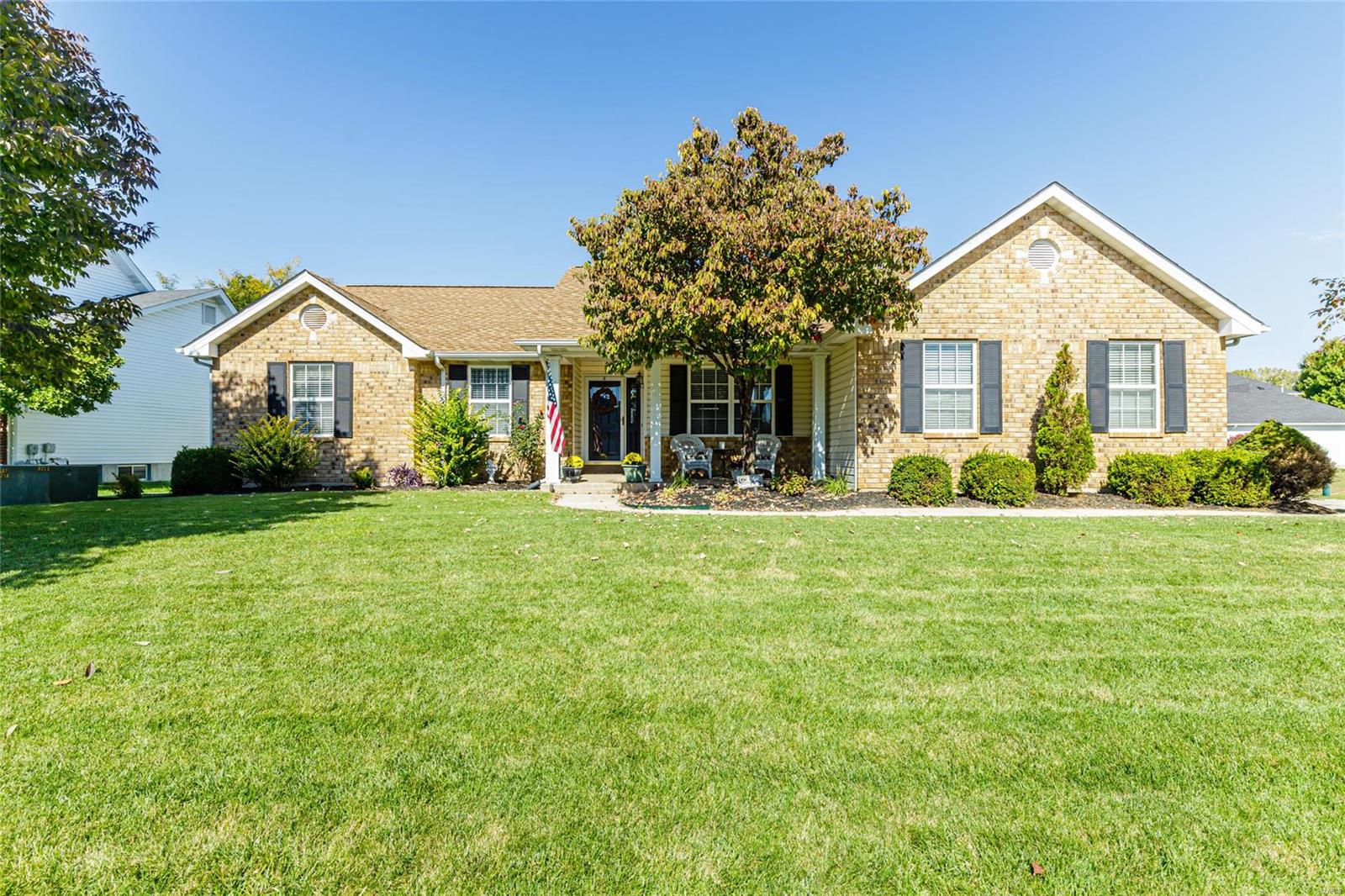 Impressive 3 BD (plus Office), 3 BA, updated ranch with over 2,600 s/f of finished living space, inc the finished LL. Enjoy excellent curb appeal with brick, vinyl siding, encl fascia/soffits, epoxy porch-walk-drive, arch shingles, side entry garage and a beautifully manicured yard. There is a level, fenced yard and patio for outdoor enjoyment. Features inc laminate wood flrs, vaulted clngs, W/B FP with stacked stone, on-trend Kitchen, 42 inch cab, granite c-tops, tile b-splash, dbl oven, micro, D/W, coffee bar, main flr laundry, central vac, updated Mstr Bath, cust tile shower, semi-frameless shower door, dbl bowl vanity, tile flrs, dressing table, W/I closet in the Mstr Bdr, DR and more. The finished LL has a 9 ft pour, large Rec/Fam Rm, FP, Flex Rm with W/I closet and full bath. The HVAC was replaced in 2013, water htr in 2019, roof in 2016, kitchen in 2017 and Mstr Bath updated in 2020. Desirable Orchard Farm schools and easy access to Hwy 370, restaurants, parks and Lambert Int.
