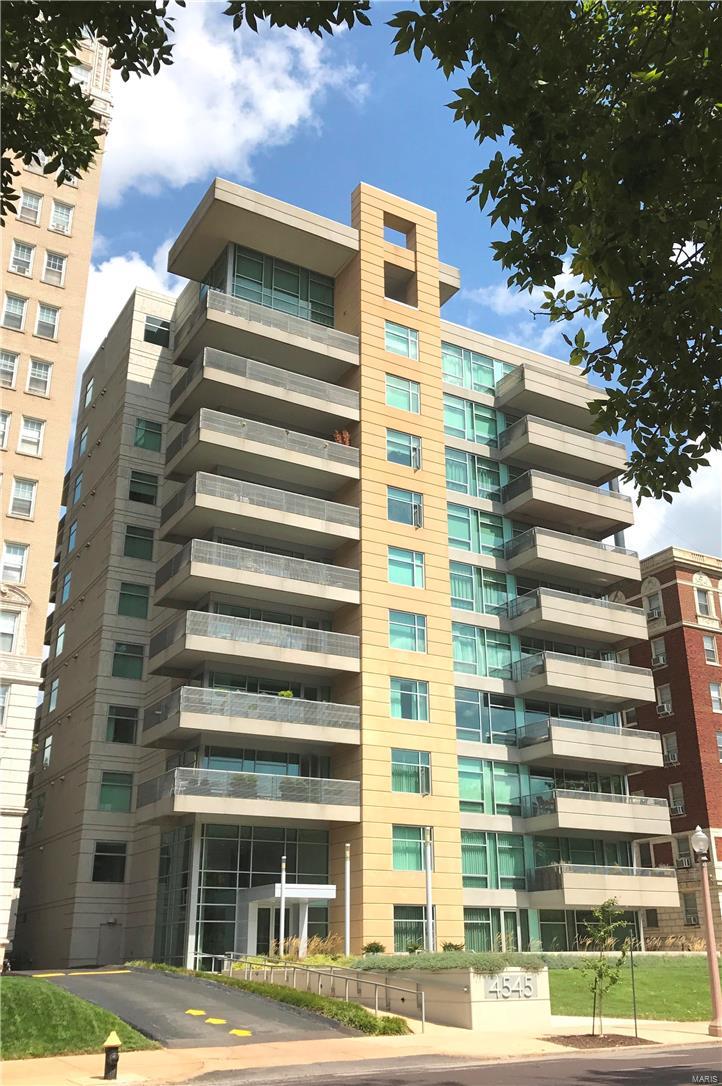 Experience the ultimate luxury of living in a stunning high rise, while at the same time enjoying one's own private 1,000-SF terrace/garden.  Plus there is an extraordinary separate guest house on the terrace.  This is a truly premium unit within the highly-desirable & stylish 4545 condominium.  Fine amenities include private elevator entry directly into the unit, floor-to-ceiling windows, 10-ft ceilings, spectacular kitchen w 2 islands, & gorgeous baths.  The building enjoys a sophisticated lobby, convenient fitness room, conference room/kitchen facility, & a lovely guest suite.  Other unit features include a gas fireplace, back-lit kitchen cabinetry, quartz counter tops, & unique outdoor living space w superb plantings, fountain, fire pit & access to guest house.  The location is enviable, with easy walks to the Chase Park Plaza cinema, Whole Foods, Maryland Plaza, Straub's, the phenomenal Forest Park, & Euclid Avenue's fine cafes and restaurants. This is urban living at its' finest. Location: City