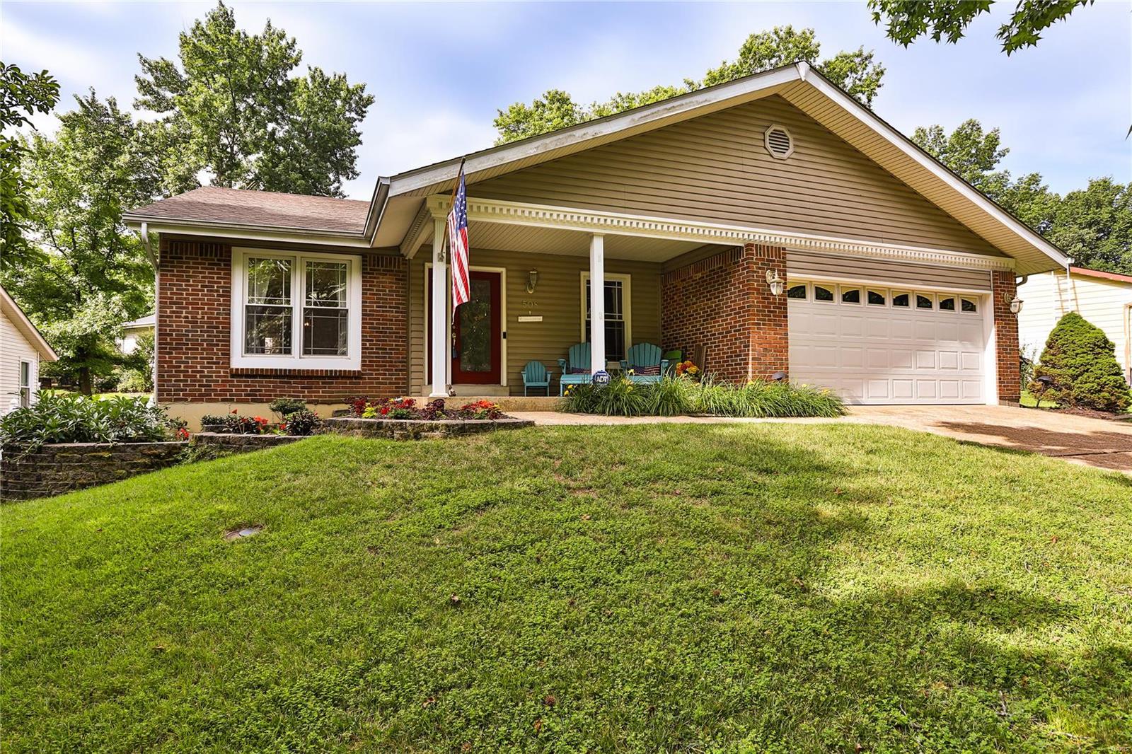 Welcome home to this picturesque ranch in Tree Top Village. Shaded front porch is the perfect spot to relax and read a book. Beautiful vaulted ceilings and open floor plan add to this homes overall appeal. Updated kitchen, new 6 panel doors, brick fireplace and freshly painted main floor are just a few of this homes many features. Main floor features master bedroom with generous walk in closet and private bathroom and two additional bedrooms and second full bath. Finished lower level offers an office,  large recreational area, a potential sleeping area and additional storage. The lower adds so much to the total living space of this home.  Inviting fenced in backyard with concrete stamped patio and beautiful landscaping enhances the outdoor appeal. This home is located minutes from parks, restaurants, shopping, and 141. Passed St. Louis County Occupancy Inspection.