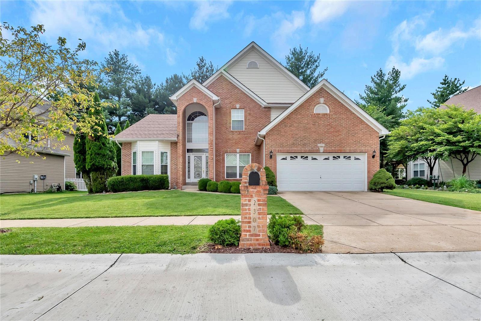 IMPRESSIVE 1.5 Story home on private, quiet street w/less than 2-dozen properties. PRISTINE condition greets you w/private front brick patio perfect for evening wine or morning coffee. AWESOME 2-story entry flanked w/DR and LR on either side with floor-to-ceiling windows in GORGEOUS Great room w/gas fireplace, wood flooring and tree-lined view of rear of property. Updated kitchen w/granite counters, 40" custom cabinetry, stainless steel appliances, center island, stone back-splash and breakfast room w/new slider stepping out to rear yard w/brick patio, small green space, custom shed and fencing. Main floor laundry and half bath complement space off kitchen. LARGE Master Bedroom suite w/Bay window, wood flooring and luxury master bath recently updated w/new shower and vanities. Enjoy spacious 2nd floor w/2 large bedrooms (both w/ceiling fans and sizable closets), updated full bath and family room space also used as a work-out/den/office. Close to Creve Coeur Lake County Park. MUST SEE!