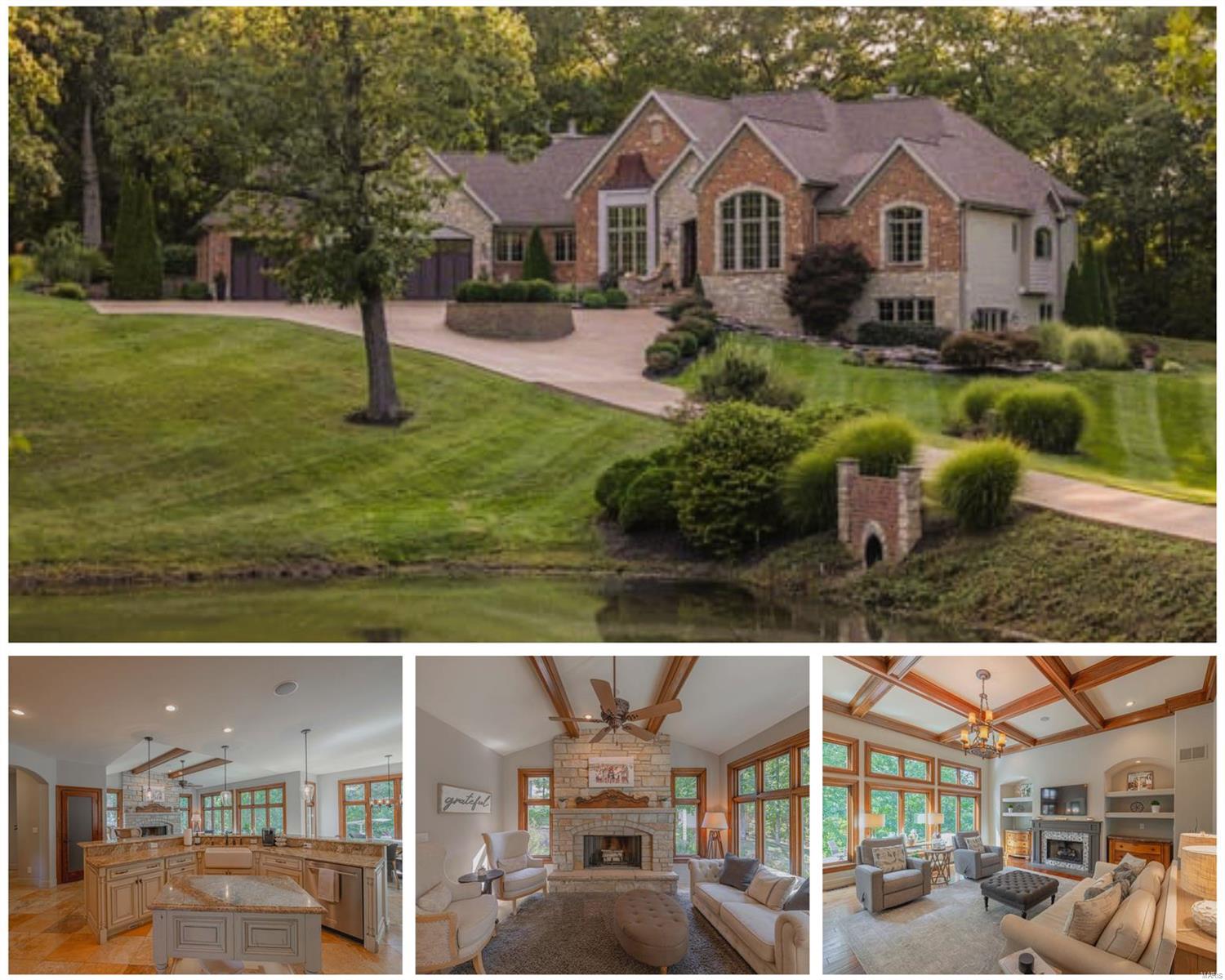 Large ranch home on almost 2 acres, park facing lot in a central location, no box unchecked! Designed for everyday living while making entertaining easy, showcasing 12 foot ceilings, custom trim and cabinets, 3 fireplaces and a fantastic layout. The kitchen has a walk-in pantry, stone flooring, a custom island and opens to the hearth room and breakfast nook. Living room has a 2nd fireplace and beautiful wooden beams. There are 2 offices, one with many windows and a smaller one with cabinets. The master bedroom has a coffered ceiling and a luxurious bathroom attached. Downstairs is a family room, a second kitchen / bar area, a pool room and a workout room. 2 additional bedrooms with walk in closets and a full bathroom. The basement is a walk-out, you can enjoy the stamped patio and listen to the waterfall & pond feature. Binkley park is across the road, and there is a 2nd large patio off the back between the house and the treeline. Custom designed home of outstanding quality, rare find!