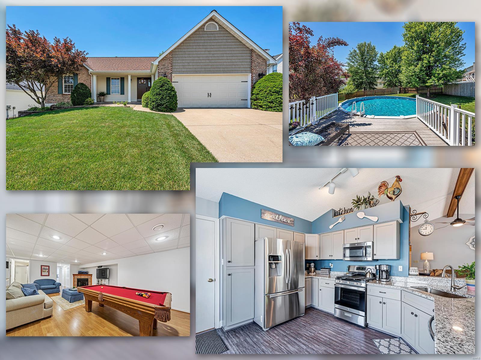 Don't miss your opportunity to own this gorgeous vaulted ranch featuring a renovated kitchen with granite counter tops, stainless steel appliances, gas range, & custom breakfast bar. Expand you living area to the LARGE, fenced back yard oasis w/ patio, deck & sparkling pool! Spacious master suite also boasts vaulted ceilings and a master bath with separate garden tub & shower. Finished lower level includes rec area, living room, wet bar, 2nd gas fireplace, full bath, bedroom, & storage area. Newer A/C & water heater. If you have time, be sure to also check out the gorgeous walking trails Country Crossing Manor has to offer! This is an incredible home located in an amazing subdivision...limited showings available, contact your agent today so you don't miss out!!