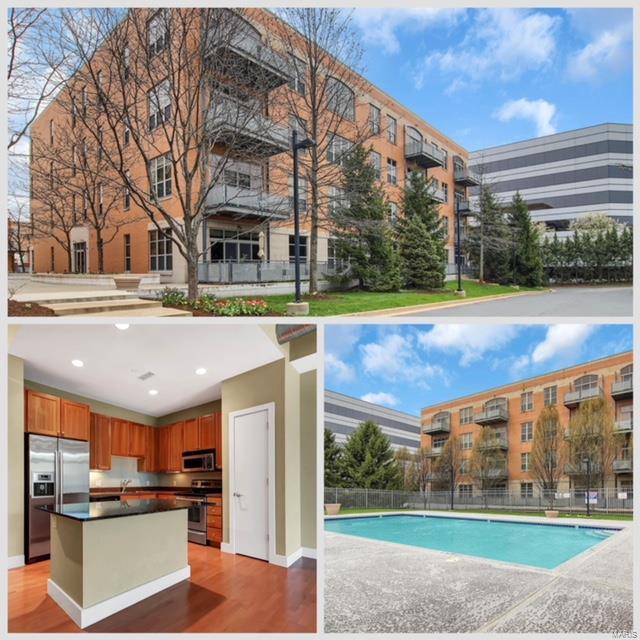 Welcome to a gorgeous loft conveniently located in the heart of Creve Coeur! Updated in a high-end fashion, this 1,291 sq ft loft offers Large Master bedroom w/a Luxury Master Bath featuring granite tile, dual sink vanity, Jet tub, separate shower & his/her closets. Open floor plan, 11' ceiling, gleaming hardwood floors & kitchen w/ 42" custom cabinets, center island w/ granite countertops, SS appliances including Bosch Refrigerator and a pantry!! Great room has a centrally located gas fireplace, beautiful floor to ceiling windows and a private balcony with pool view! Adjacent to the great room is a den/study with a Murphy bed, which will be so handy when you have a guest. 2nd Half Bath & a private laundry room equipped w/Bosch washer and dryer (yours to use)! Unit comes w/ 2 assigned INDOOR parking spaces and a storage locker! Amenities include gorgeous in-ground pool, exercise room, outdoor patio with a grill and a clubhouse!! Tenant ONLY pays ELECTRIC & internet! 13 mo. lease min. Location: Interior Unit