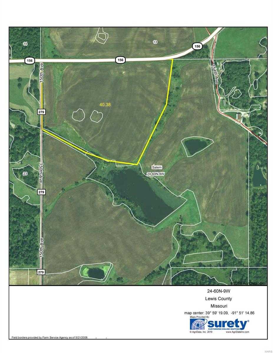 40 Acres Lewis County - Farm has approximately 34 tillable acres.  Cash rent is $155 per tillable acre. Price $2950 per acre. Subject to final survey.