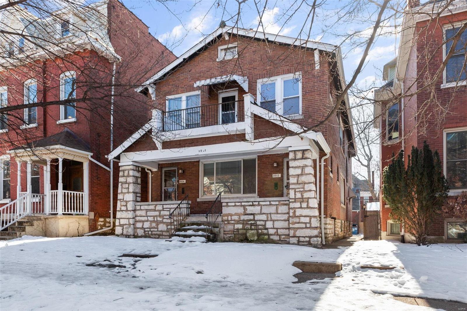 Incredibly unique duplex in the ever popular Tower Grove East neighborhood! Large 2 bed, 1 bath units, each with 1250 sq ft of living space. The FIRST floor features vaulted ceilings with timbered beams, original stained glass, fireplace, and hardwood flooring throughout. Tons of space with a large separate dining room, spacious kitchen and bonus room off the back of the house, perfectly suited for a work from home office without sacrificing a bedroom! Upstairs has tons of original woodwork, hardwood flooring, glass french doors, and chandeliers. This unit also has a large kitchen with bonus room off the back, but additionally includes a stacked washer/dryer in-unit. The backyard has greenspace and a patio, with 2 car garage. These apartments previously rented for $1450/month, but there may be additional upside with some cosmetic upgrades. Easy to show!