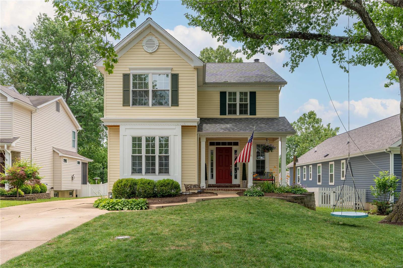 Est. 2002: Sunny curb appeal greets you at inviting 4 bed/3.5 bath home w/highly desirable floorplan & gorgeous hardwoods & molding throughout. Foyer opens to expansive living room w/gas fireplace flanked by window seats. Eat-in kitchen is a cook's dream. Includes brkfst bar, white cabinets, granite counters, WALK-IN PANTRY & SS appliances - gas cooktop, wall oven, warming drawer, & microwave. Entertain in impressive formal dining room. MUDROOM makes morning routines a breeze. Powder room completes floor. Wide stairwell leads to deluxe primary suite w/WALK-IN CLOSET & bath w/long double vanity & separate tub/shower. Three more nice sized bedrooms share large full bath w/dual vanity. 2ND FLR LAUNDRY room is HUGE. Finished lower level has plenty of hang out space w/wet bar, family rm, FULL BATH, workout or OFFICE area. Large rear deck & park-like shaded fenced yard w/shed. 2 car rear entry garage + lots of extra parking & play space. 5 minutes to Kirkwood Park. Showings begin Friday 4PM Additional Rooms: Mud Room