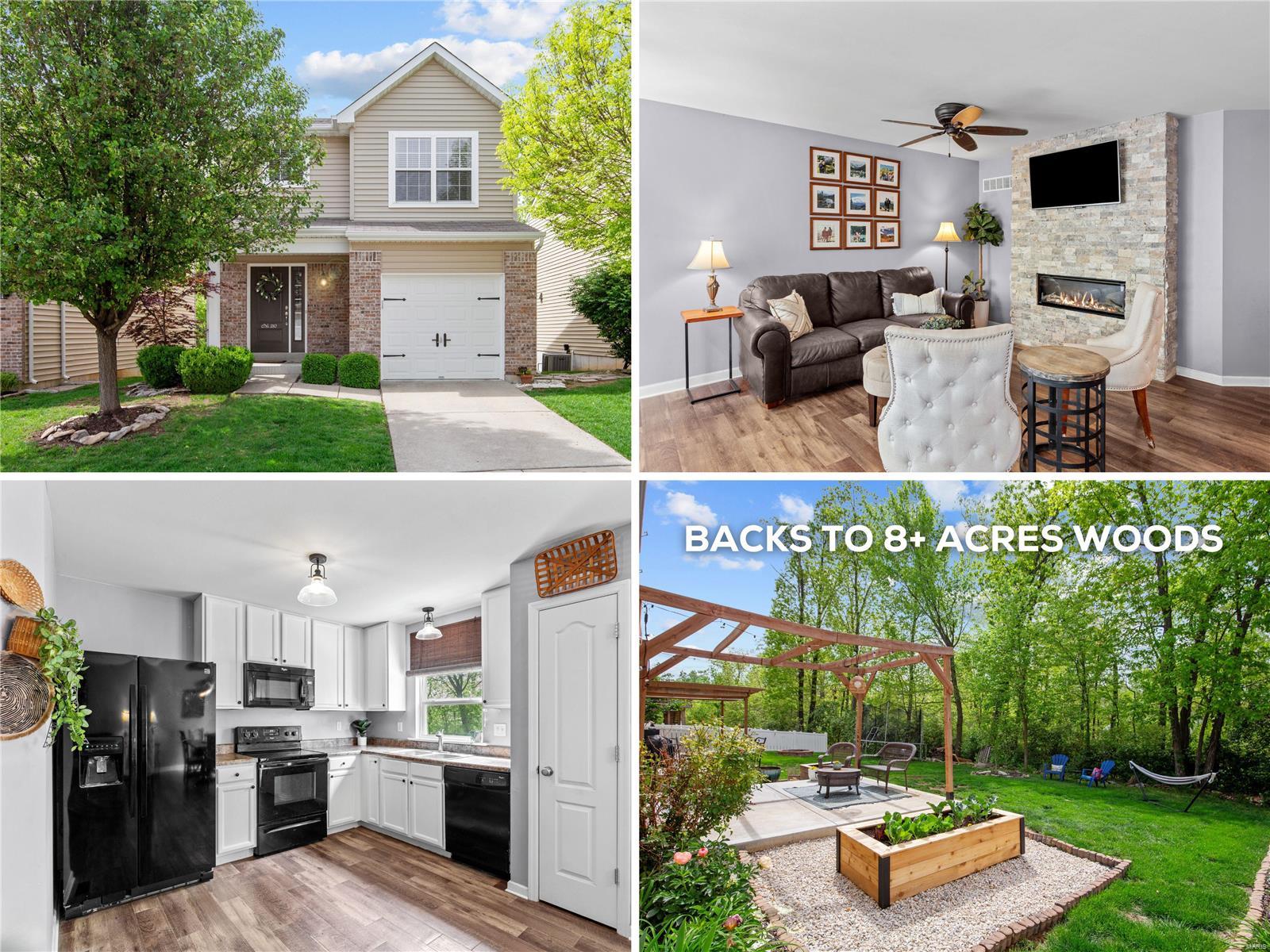 Fantastic CURB APPEAL and much MORE in this 2-story OPEN FLOOR PLAN home located minutes from shopping, restaurants, I-70/64 and beautiful Quail Ridge Park. Mature landscaping, a covered PORCH and elegant BRICK ACCENTS will steal your heart before you even walk in the front door. A welcoming foyer leads to a GREAT ROOM with a cozy STACKED STONE FIREPLACE and a 1/2 bath on the main level. The open layout provides easy access to the kitchen featuring a PANTRY, smooth top electric range, 42 in. WHITE CABINETS, and a view to the backyard. Natural light streaming from sliding glass doors brightens the dining area. Upstairs, enjoy loads of possibility with a flexible-use bonus room: office, crafting, media or playroom. The owner's suite includes a walk in closet and full bathroom. A second bedroom and full bath complete the upper level. The unfinished WALK-OUT BASEMENT opens to a relaxing PATIO and level yard backing to WOODED COMMON GROUND. Within the boundaries for NORTH POINT HIGH SCHOOL.