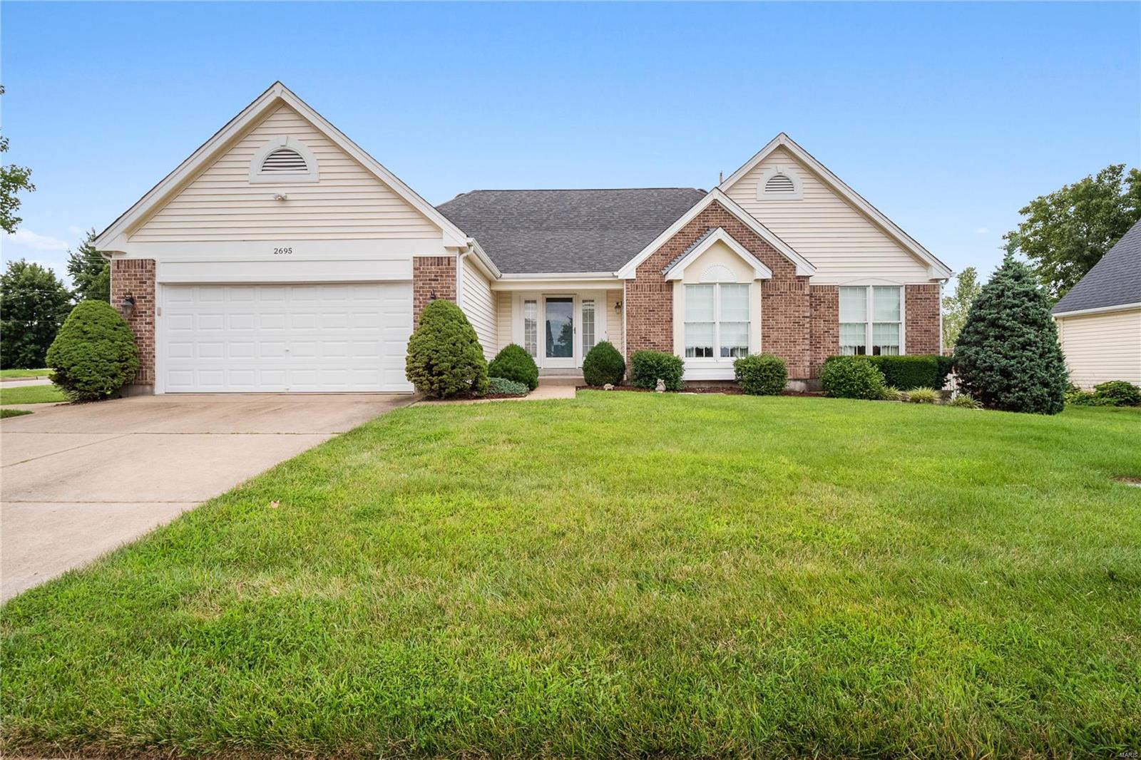 With a central location in the highly desirable Diekamp Homestead neighborhood, this homes is a must see! This 3 bed/2bath home is located right off hwy 364/hwy 70 and close to schools, walking trails, and everything St. Charles and St. Peters has to offer! Upon entering, you are greeted by a formal entry foyer and soaring vaulted ceilings in the great room. The main floor features a nice size great room w/ wb fireplace, kitchen includes a center island w/ breakfast bar, custom cabinetry, and breakfast room. The formal dinning room is off one side of the kitchen and can be used as an office or sitting room as well. The main floor also includes a laundry room, full hall bathroom, and three nice size bedrooms w/ one being a primary ensuite w/ dual sinks, separate tub/shower, and plenty of closet space. The lower level is just waiting for your finishing touches and provides so much opportunity. The backyard is private, flat and landscaped with mature trees. Don't wait on this one!