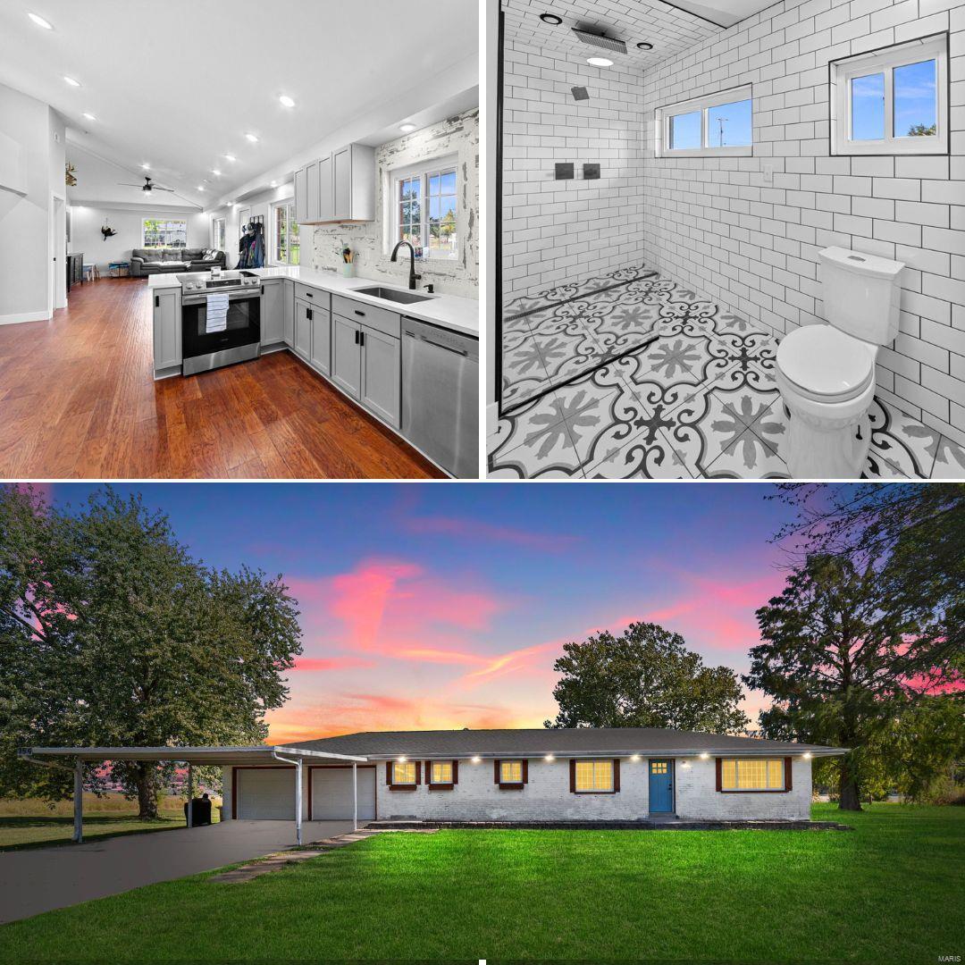 Beautifully renovated 3 bedroom, 2 bath full brick ranch on almost 1.5 acres is ready for new memories! Brick home features vaulted ceilings with a bright open family room, fully renovated kitchen, and large dining room. Kitchen has quartz counter tops, open shelving with a subway tile backsplash, and stainless-steel appliances. The large master bedroom also features vaulted ceilings and flows into a master bath featuring floor to ceiling tile, decorative ceramic flooring, walk in shower with linear drain, and a walk-in closet. The enormous main bathroom also features matching floor to ceiling subway tile accent wall and decorative ceramic flooring.  The other 2 bedrooms feature updated lighting and newer carpet. To the rear of the home, there is a large mudroom with shelving, washer/dryer hookups, and brand-new tankless water heater. Property has a 25x44 and 20x30 outbuilding plus attached 2 car garage to store all your toys. Make sure you see this one! Additional Rooms: Mud Room