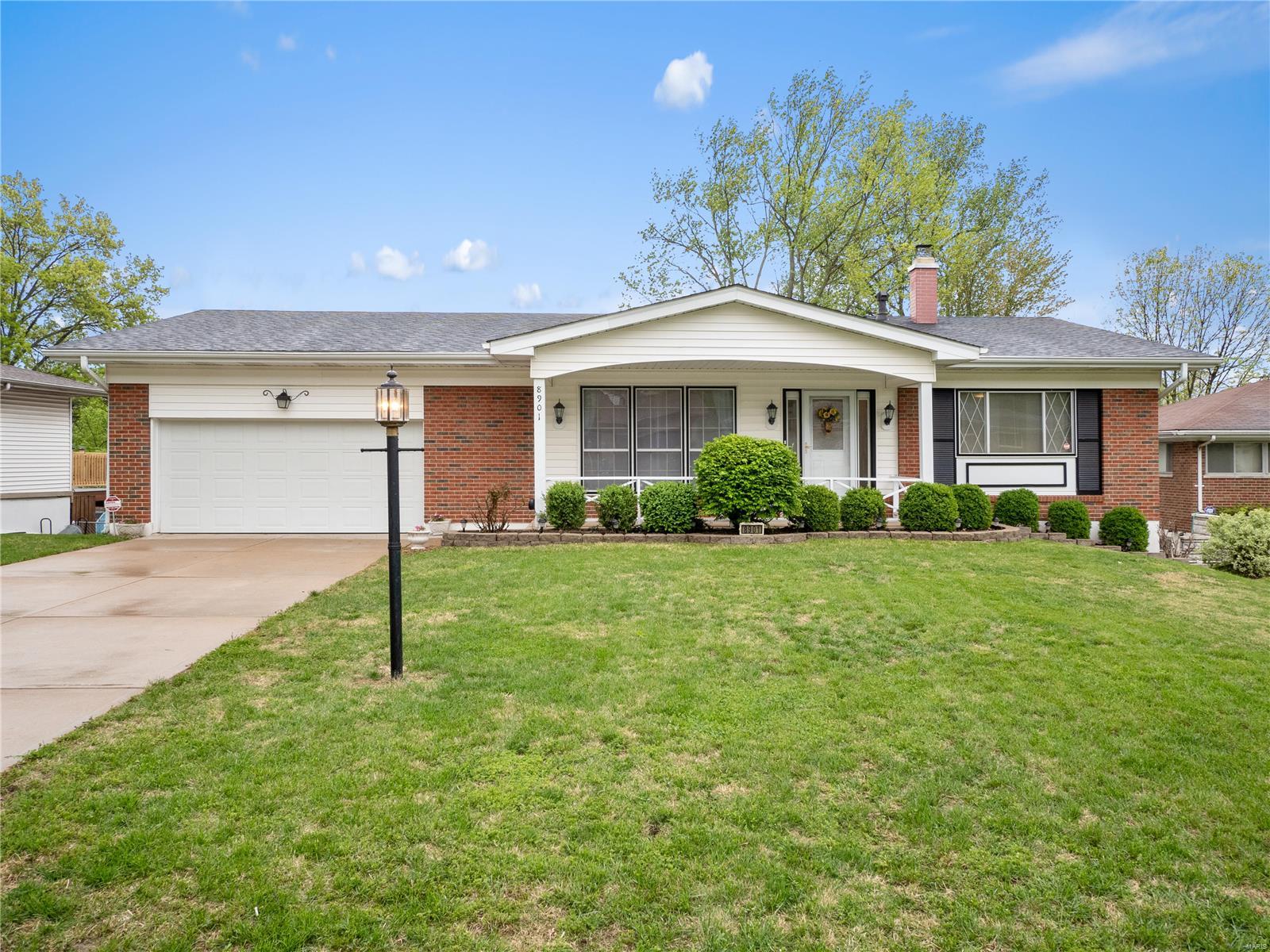 Welcome to 8901 Red Oak Drive. Your gorgeous 4 bedroom / 3 bath all brick ranch in the prestigious Lindbergh School District is waiting for you. New carpet, refinished wood floors in all bedrooms and ceramic tile on the main level. Spacious kitchen with new back splash and beautiful cabinetry. Main level bath and master bath have been updated. Your finished lower level with walkout includes a bar, fireplace, workshop and updated full bath. Large deck for relaxing evenings and entertaining looks over your fenced in level yard which includes storage shed for outdoor toy/games/lawn equipment. Brand new roof as of 3/27/2019. Deep two car over sized garage. This home is in a quiet friendly neighborhood and sits next to a cul-de-sac for a safe place for children to play. House is near parks, dining, shopping, and highways! This home has an alarm system and seller is offering a Home Warranty. All that's missing is you....