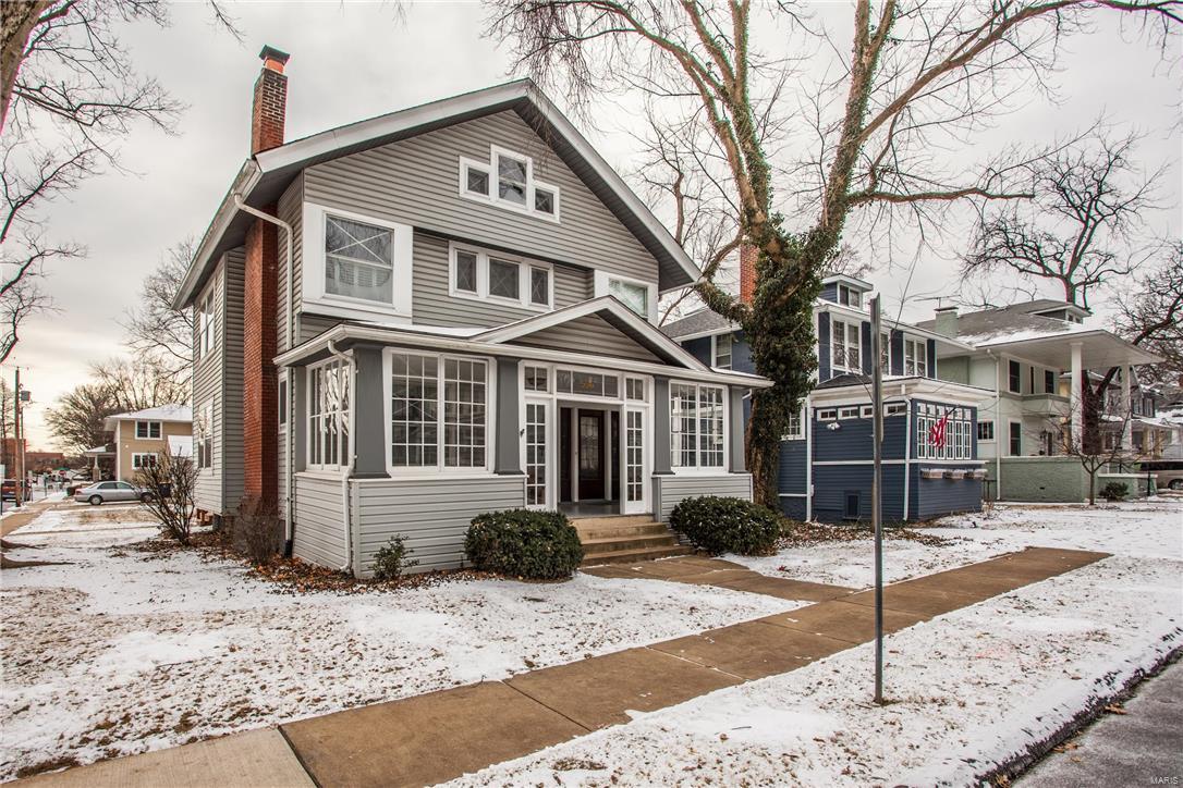 Opportunities like this don't often hit the market - Fabulous Joy built home with over 2600 sq ft, 5 bdrms and 2.5 baths, a 20x20 family room addition and newer oversized 2 car garage! So lovingly cared for and updated! With beautiful woodwork, beamed ceilings and wainscoting and built-ins, this one is a treasure!  Nice white kitchen with solid surface countertops is eat-in.  You'll love the large main floor laundry room!  The 2nd floor has 4 nice sized rooms - and the master suite has double vanity in the bathroom and a walk-in closet!!!  You and your family will love the 3rd floor with ample space and storage, etc. It sits on a nice level corner lot and is just a few minute walk to restaurants and shopping and all the programs offered at Webster University and the Rep! Low maintenance exterior, 2 fireplaces and beautiful built-ins! Some newer windows, ample closets and more!  Lot can easily be fenced -