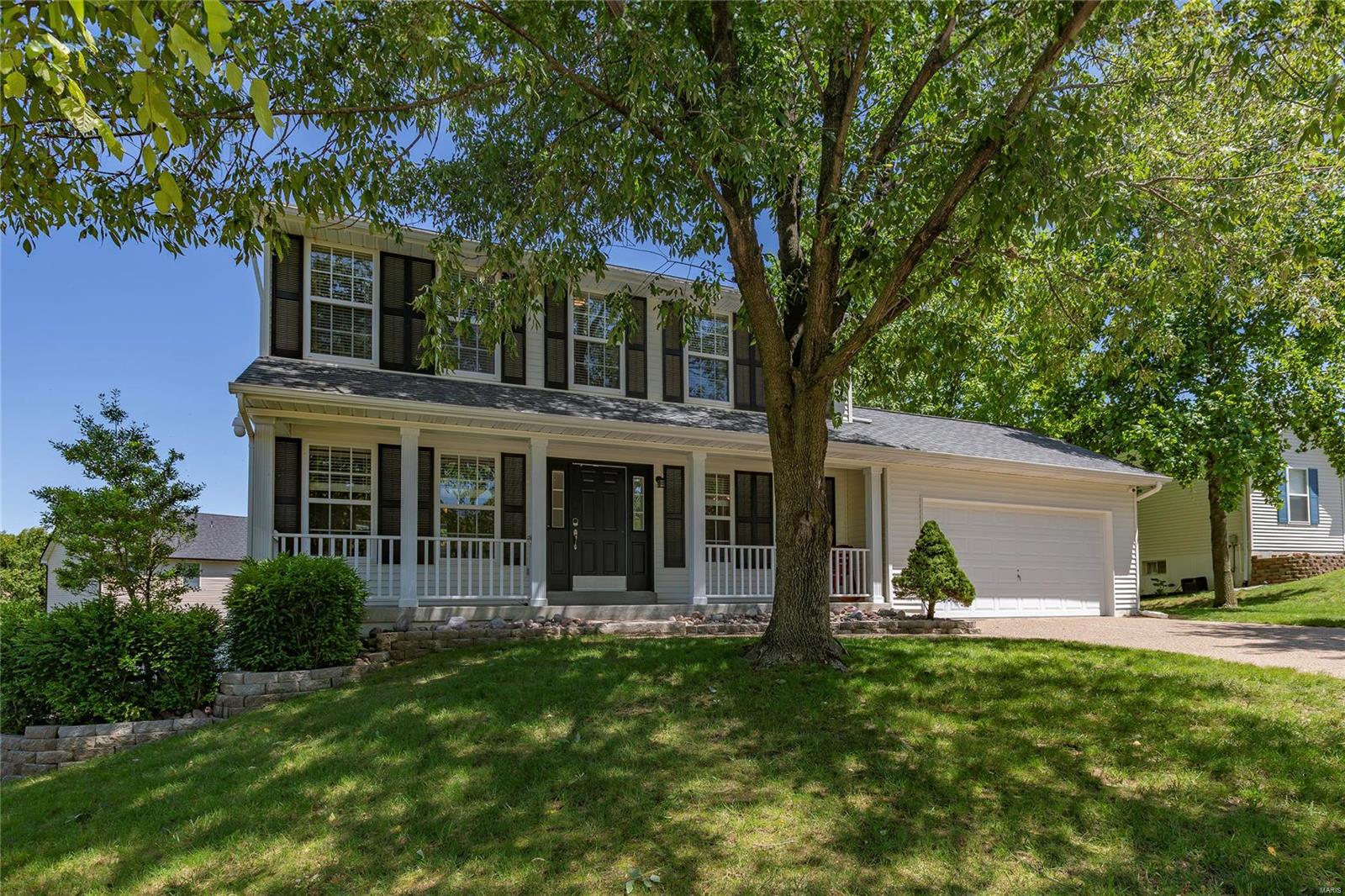 Stunning 2sty in the sought after Emerald Place! 4 Beds, 3.5 Baths & 2,700+ sqft including the finished, walkout Lower Level! 1st Floor finds: formal Dining & Living Room, spacious Family Room with bay window & FP. Updated Kitchen boasts newer black SS appliances, granite, tile backsplash, breakfast bar/island, pantry & vaulted dining area. Laundry Room & Powder Room! 2nd Floor finds: vaulted Master Ste with new ceiling fan/light fixture (2024), bay window, custom walk-in closet & luxury Master Bath with a new dual vanity, light fixtures & fresh paint (2024); tile floors, tub/separate shower. LL finds huge Rec Room, gas FP & full Bath. Highlights: new HVAC (2022), newer water heater, central vac with crumb catcher, security system/cameras & arched 2 panel doors. Relax & enjoy the fenced backyard with heated, saltwater pool, retractable privacy screens, new deck with lighting (2023) & screened in deck. Great location – close to Cottleville, hwys, restaurants, shops & schools!