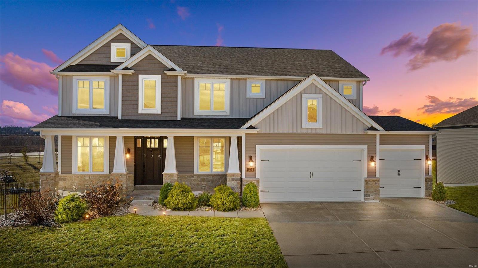 Stunning 4 bed, 2.5 bath home with 2963sf on an incredible water view lot in desirable Winterbrooke Subdivision in Cottleville.  Beautiful chef kitchen with oversized breakfast bar island, quartz countertops, walk-in pantry, butler pantry area, double oven, Stainless appliances and wine refrigerator. Soaring 18' ceiling in the Atrium Great room with gas fireplace and remote control blinds.  Large Covered Deck off the breakfast room overlooking the fenced backyard with amazing water view and stunning scenery.  The primary Bedroom suite is extra large with dual sink vanity, separate shower & tub. Walk-in closet with custom shelving and plenty of space for shoes.  Each bedroom is spacious with walk-in closets.  2nd Floor Laundry Room.  Oversized 3-car garage. Inground sprinkler system.  Walkout basement with rough-in plumbing and egress windows.
