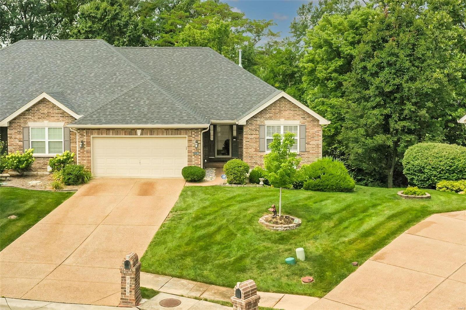 Spectacular Banze built villa in Bear Creek located on a quiet cul de sac with Golf Course views! Entering the residence a large foyer greets you. Foyer opens up to a open floor plan home with vaulted ceilings. Living room is spacious with wall of windows! Kitchen offers breakfast bar, ample counter space, and pantry. Access your screened in porch from the breakfast room. Spacious dining area!Master suite offers coffered ceilings, large walk in closet and raised vanities! Main floor laundry! Main floor secondary bedroom is spacious as well! Walk out lower level Lower level offers a 3rd bedroom and 3rd full bath! Also find a large sitting room and family room. Plenty of extra storage and workshop space in the lower level! Access your covered patio and peaceful golf course views from your lower level! All of this while enjoying the pools and amenities of Bear Creek and being just seconds from Wentzville Parkway!