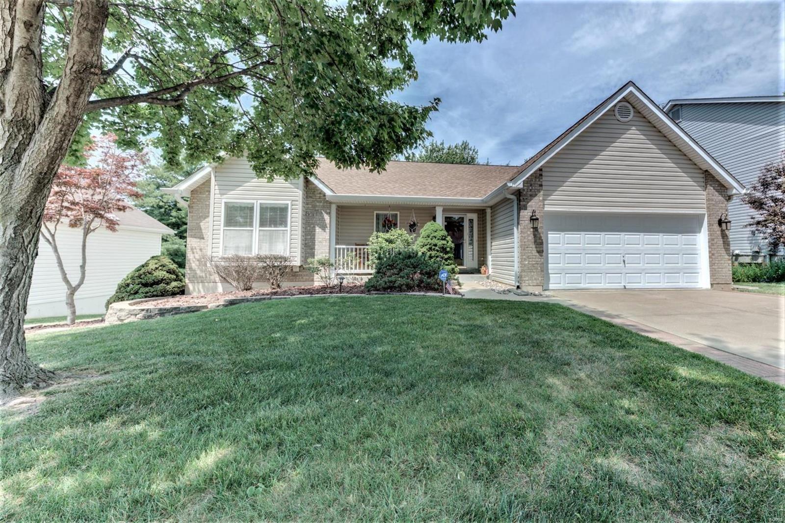 Beautiful great room ranch in super location, close for commuting, shopping, restaurants.  Big, vaulted great room w/ pretty brick, woodburning fireplace.  Updated, vaulted kitchen w/ new Granite countertops, sink & faucet, newer microwave, dishwasher & refrigerator, nice pantry.  Luxury vinyl flooring in kitchen & foyer. Refrigerator, washer & dryer are staying w/ home. Bay windows in kitchen & separate dining room.  Refurbished deck in backyard for those summer BBQ's, home backs to mature trees for privacy, patio off the walkout door in the basement. Spacious master suite w/ walkin closet & luxury master bath w/ Jacuzzi tub, separate shower, double sinks.  Second bedroom has cute window seat. Main floor laundry, alarm system too! New roof, gutters & soffit in 2020, new water heater 2018, new A/C & vinyl siding 2003.  Huge, walkout lower level, ready to finish.  Hurry or it's gone!