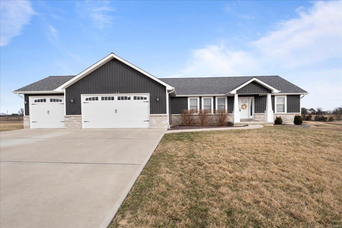 Stunning 3-bedroom, 2-bathroom home featuring a desirable split floor plan, offering privacy and comfort for all. Situated on a spacious 1.056 acre lot, this home includes a 3-car garage for ample storage and convenience. The chef’s kitchen is equipped with a large island, granite countertops, plenty of cabinet space with a huge walk-in pantry, making it ideal for cooking and entertaining. Enjoy the added bonus of a walkout basement, perfect for additional living space or future expansion, with a rough-in for a bathroom ready to go. The covered patio provides a peaceful retreat, ideal for relaxing or hosting gatherings in the serene outdoor space. A true blend of comfort and functionality, this home is ready to welcome you!