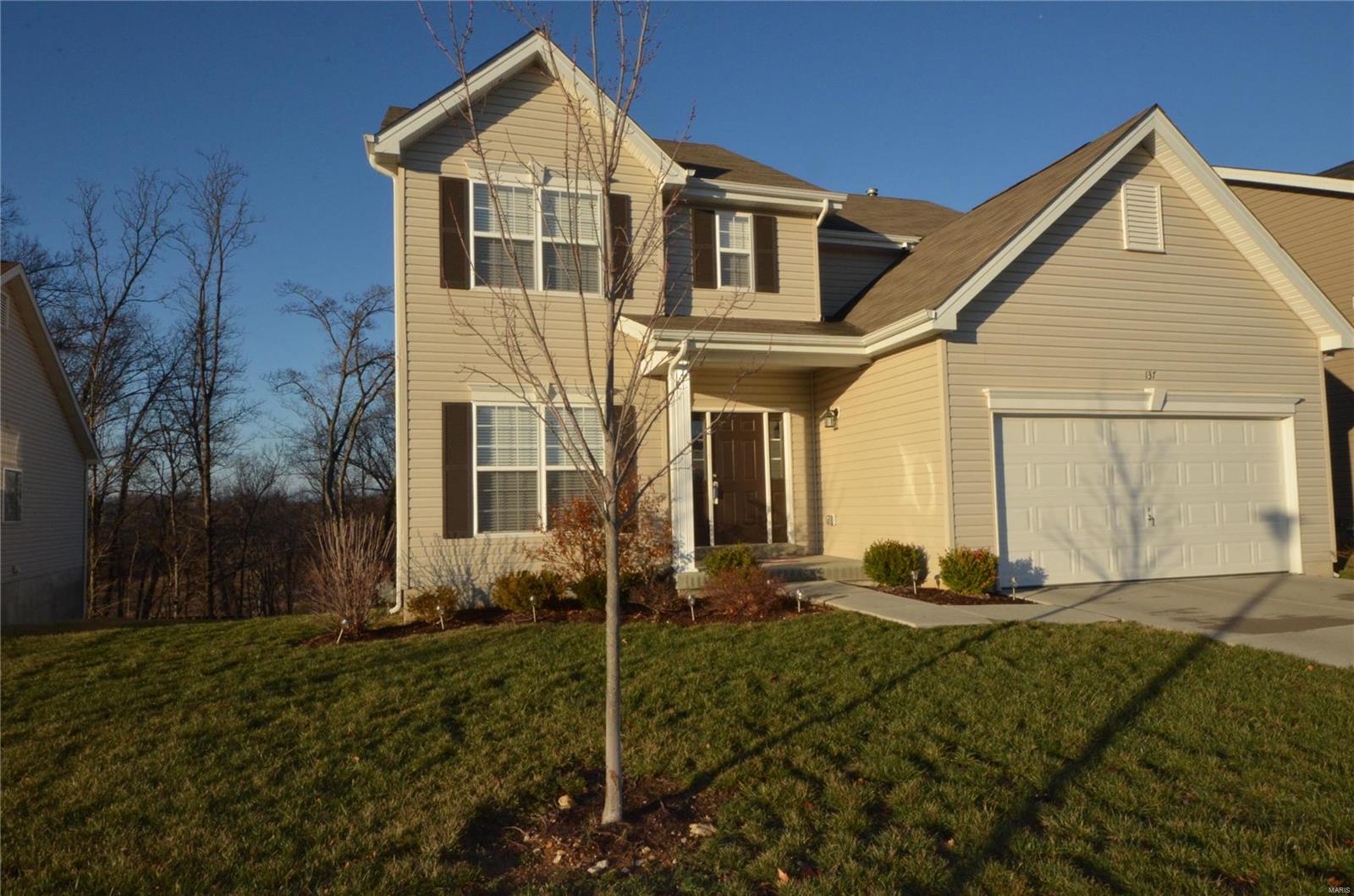Make your appointment today to see this 4 bedroom, 2 1/2 bath home. Gently lived in for 3 short years. This home is in perfect condition. It's the popular Ashford Model from McBride Homes. and it has everything, Great Room, Breakfast Room, Living Room, Dining Room, Main Floor Laundry, Luxury Master Bath with Dual Sink, Shower and Tub, Kitchen Island and Breakfast Bar, Upgraded Cabinets, Walk-Out Basement, Rough-In for Bath in Basement, 9 Foot Ceilings on 1st. Floor and Four Large Bedrooms. You cannot find a four bedroom home that is this nice for this price! Perfect Location in Peruque Hills only minutes from Hwy 70, Hwy 40, New Elementary School, Like New High School, Shopping, and Restaurants. This Home Has a Beautiful View into the Woods and a short retaining wall is being built in back yard to create more level area.