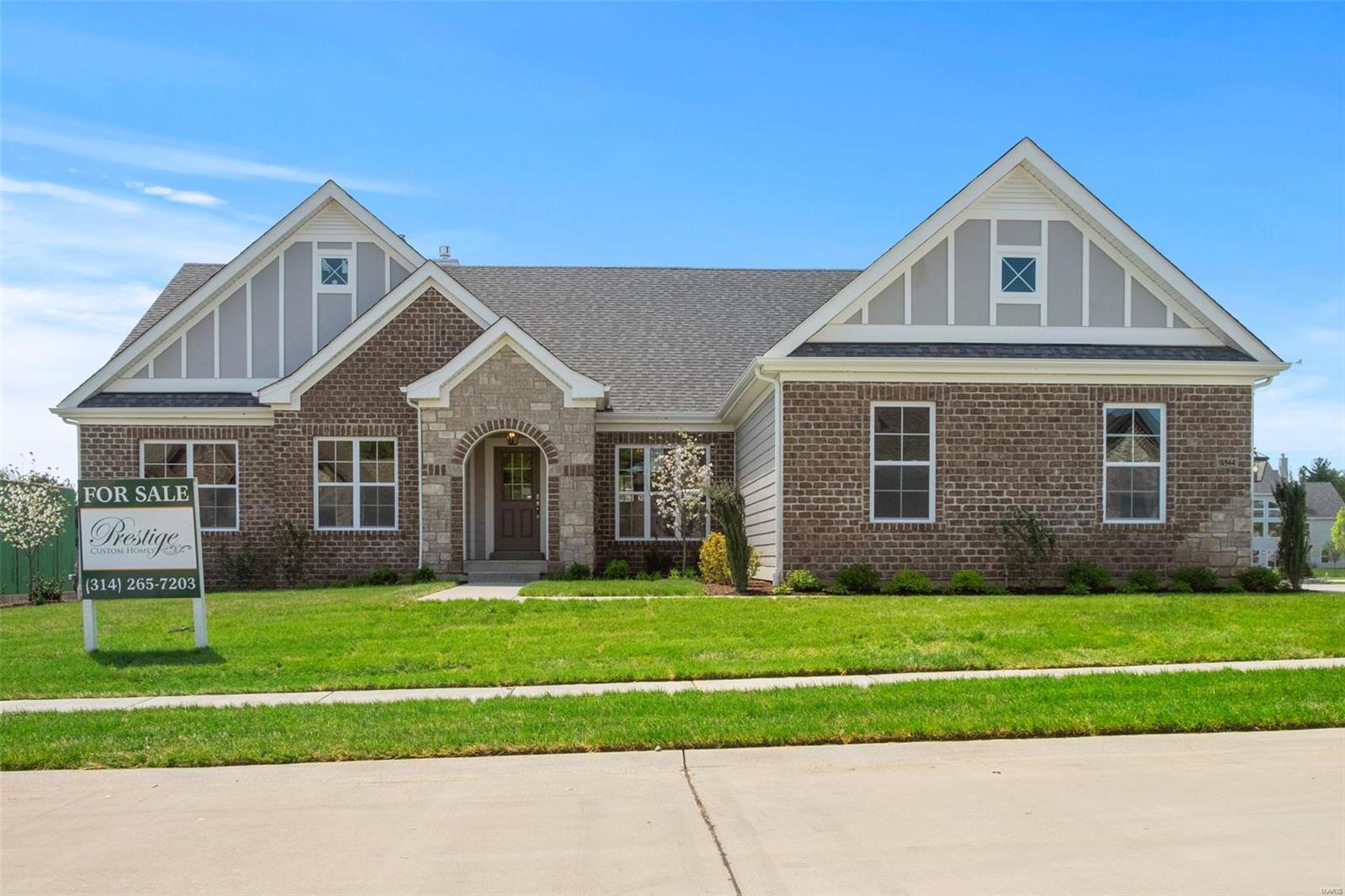 New Ranch model on gorgeous walk-out lot in the new community of Fienup Farms by Prestige Custom Homes.  This 4 bedroom, 4 bath home boasts 3 car side entry garage, 9' foundation walkout, 9' first floor ceilings with vaults/coffers, covered deck with fireplace, custom cabinetry, hard surface counter tops throughout, finished lower level with full bath and bedroom, extensive trim work, wood floors, great room fireplace with an open floor plan.  Home is under construction.