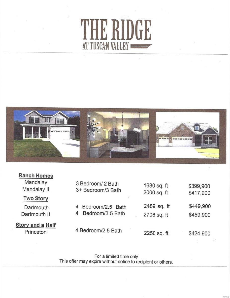 Please, review the New Custom Homes Available on the Featured Brochure For The Ridge at Tuscan Valley
and review the several available HOME Styles and Floor Plans.