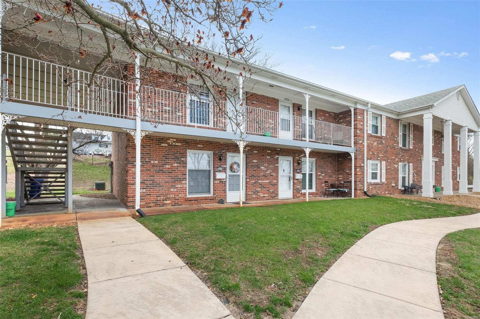 Seniors only, 55+.  Take one look and you will be ready to move in!  Warm and inviting MUST SEE condo.  Step into the living room and feel at home.  Look out the window to the park-like setting with deer roaming through.  The kitchen features white cabinets and granite counters.  A pleasant nook to enjoy a meal.  An entry closet for coats and things.  Relax in the spacious bedroom, step outside to the deck for some quiet time.  The bathroom includes a step-in shower with seat.  A nice highlight is the in-unit washer/dryer.  Updates include new central heat and air conditioning (2021), subway tile kitchen backsplash, granite counters, window treatments, new baseboards, can ceiling lights and the deck has been upgraded to meet current Bridgeton standards.   Bridgecrest Estates I requires one owner to be 55 or older. No dogs are allowed. The City of Bridgeton offers many amenities including parks, pool, community center and transportation options. Check with Bridgeton for details. Location: End Unit, Upper Level