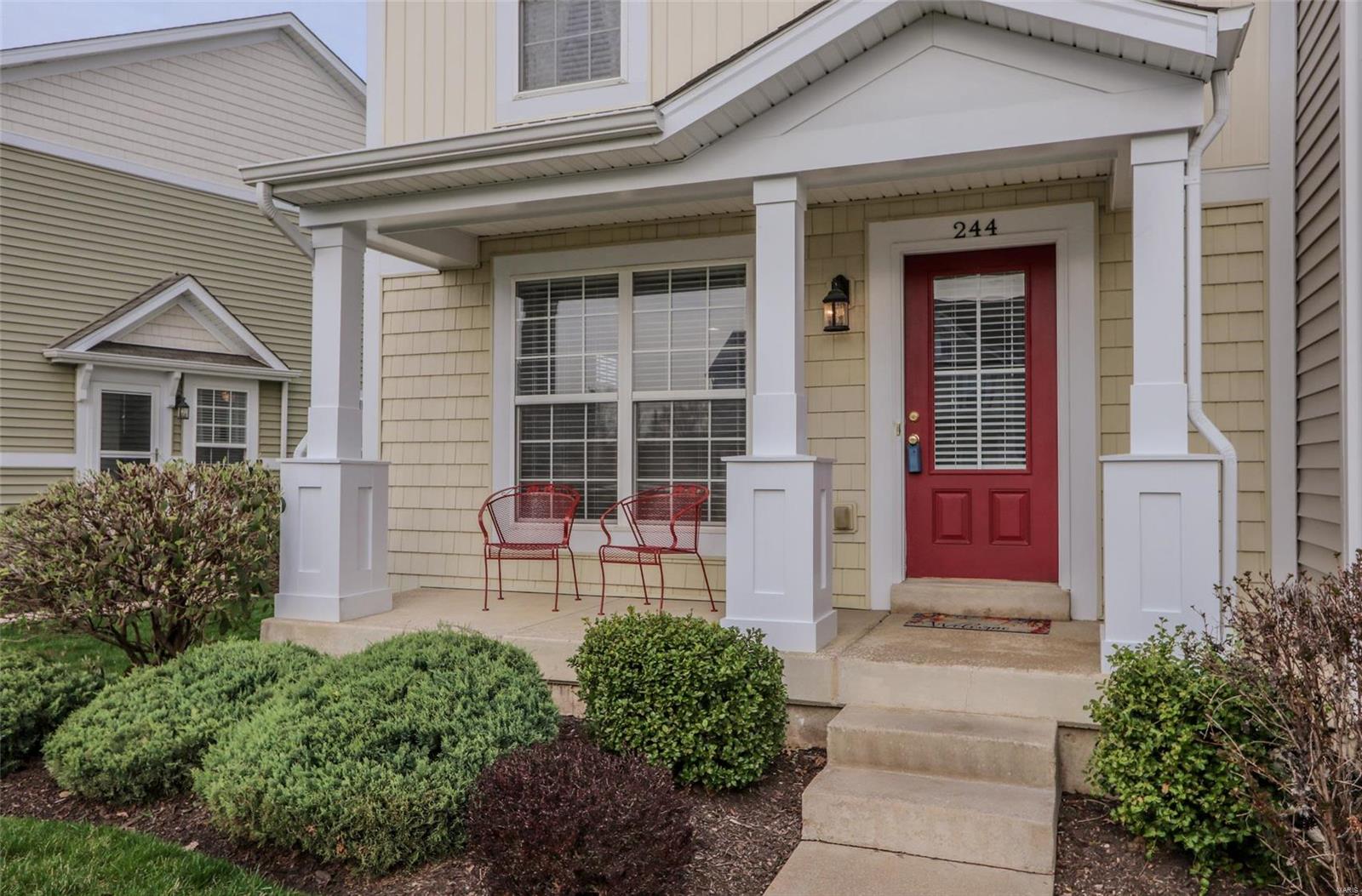 Prepare to fall in love with this gorgeous 3 bed townhome in the sought after Countryshire community. Wave to your neighbors from the covered front porch! Inside you'll be greeted with hardwood flooring throughout the spacious living and dining room. Enjoy the open flow from living to kitchen. Tall upgraded cabinetry allows ample storage and the bar top is perfect for serving food or drinks. Next to the half bath is access to the unfinished lower level with roughed in plumbing and egress window. Upstairs features include a multi use loft, master bedroom with walk in closet and full bath, laundry room, two additional beds, plus second full bath. Never mow again! Most exterior maintenance is included in the $135 monthly fee. The low $375 yearly fee includes access to tennis / basketball courts, pool, walking trails, playgrounds and more. Best yet, there is a small community playground behind this home. Countryshire is a wonderful community for any age and this home is perfect for you!