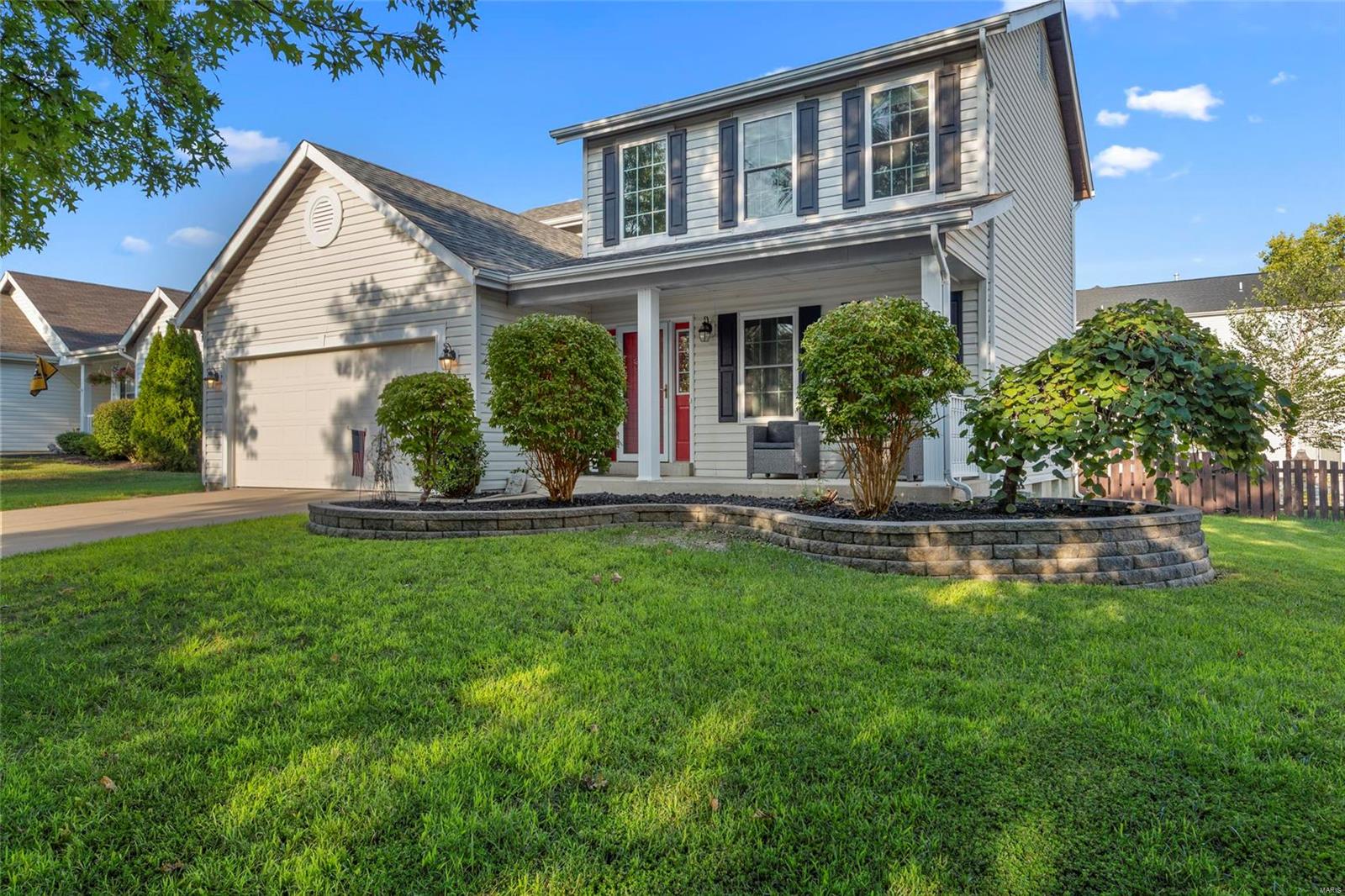 Wonderfully updated and rare 2 story in Ironwood Village! Great proximity to 40/364/70 and Wentzville Liberty Schools! New carpeting on the main AND upper level to be installed prior to closing or seller can offer a credit! Huge family room with plenty of natural light, main level updated powder room and custom kitchen complete with silestone, custom cabinets, soft close drawers, island and breakfast room with even more storage! Sliding door leads to stamped patio overlooking fresh landscaping, large yard and wooden fence! Upstairs is enormous vaulted master suite with his/her closets and full bath along with two bedrooms! The lower level features a rec area perfect for movies/hobbies and a separate room that could be an office, sleeping area or play room! Plenty of unfinished storage area too! This home also features a covered porch, irrigation, insulated garage and upgraded lighting! Newer furnace, roof and windows too!