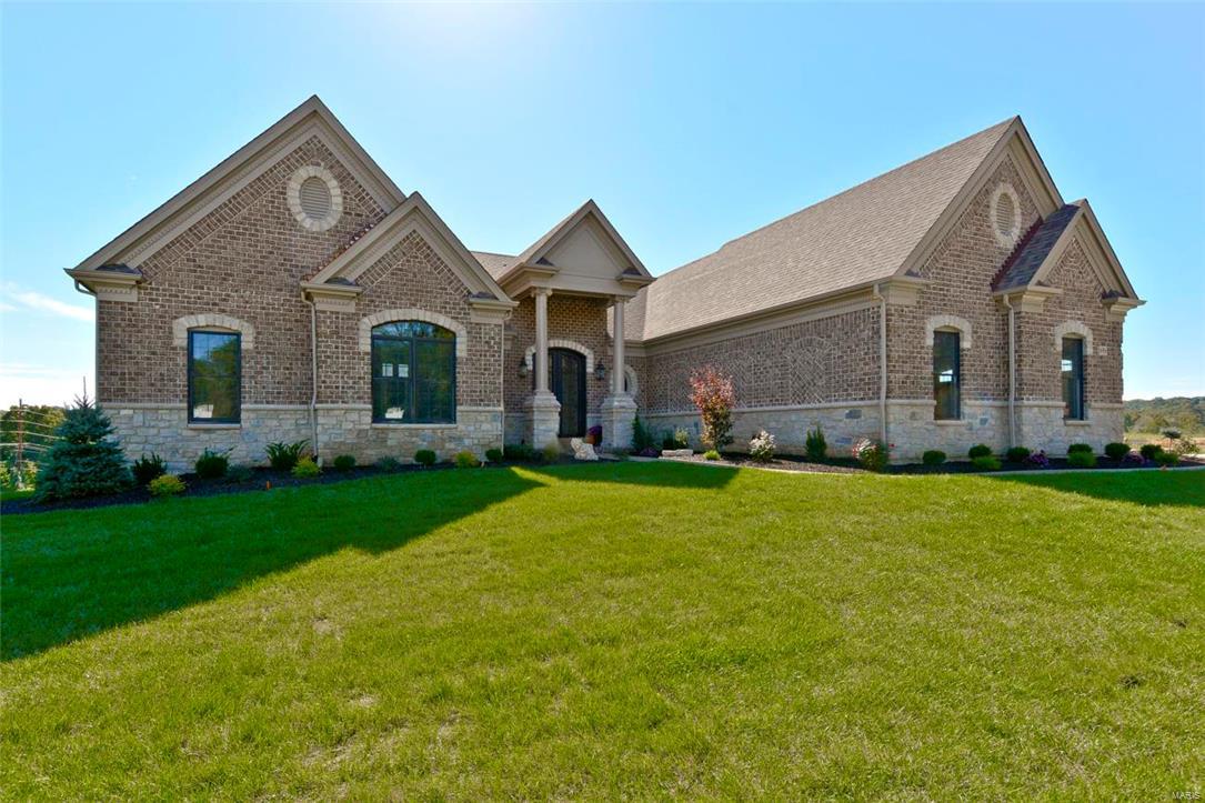 New Construction, Chesterfield, Rockwood Schools! Elegant New Homes! NEW development opportunity in a FANTASTIC LOCATION - The Arbors at Wilmas Farm; Built by one of St. Louis' premier builders, Claymont Development, LLC - Wesley Byrne.  The MELROSE II is a 5 BR, 5.5 bath atrium ranch with approx 4746 sq ft of finished living space. This elevation features a warm blend of brick and stone. The entry foyer makes a striking first impression & leads to great room with gas fireplace. The gourmet kitchen boasts custom cabinets & an open flow to the breakfast room with bay window & sunroom with French doors. Main floor master suite features luxury bath with his and her W/I closets, whirlpool tub & separate shower.  Two additional BRs with 2 private baths complete the main floor. Lower level finish includes rec room, 5th BR, full bath, wet bar; *** Photos shown are to demonstrate the quality of the finished product.***PURCHASE NOW AND SELECT FINAL FINISHES! Additional Rooms: Sun Room