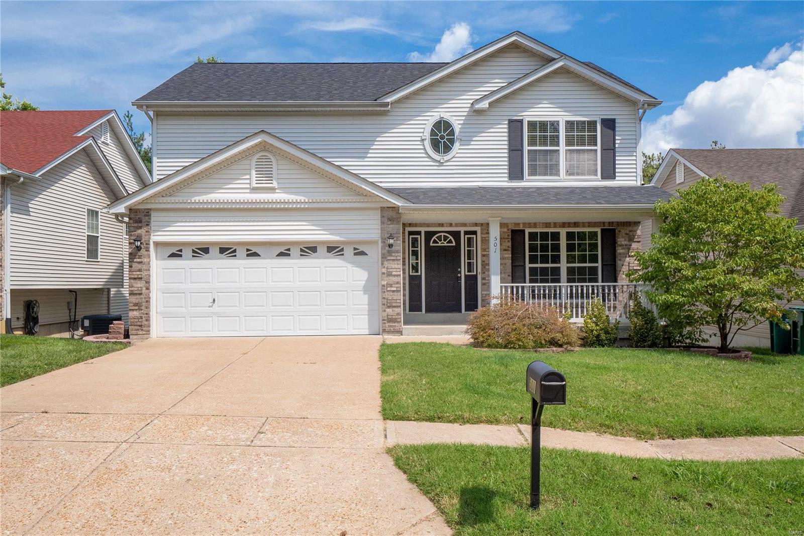 Welcome to 501 Winter Bluff Dr. this Charming 2 Story, 3 Bedroom 2.5 Bath home located in Fenton is move in ready. You are minutes from Gravois Bluff shopping. This home offers 2300 sq ft of living space including a formal dining room, open floor plan, bay windows, 2nd floor loft den and Master Bedroom Suite. Don't miss the huge pantry in the kitchen. Jack & Jill bath is a big plus for any family. Lower Level is a walk-out and is ready to finish. Main floor laundry adds convenience to your busy household. Nice backyard with deck for all your BBQ's. Make this home yours today!