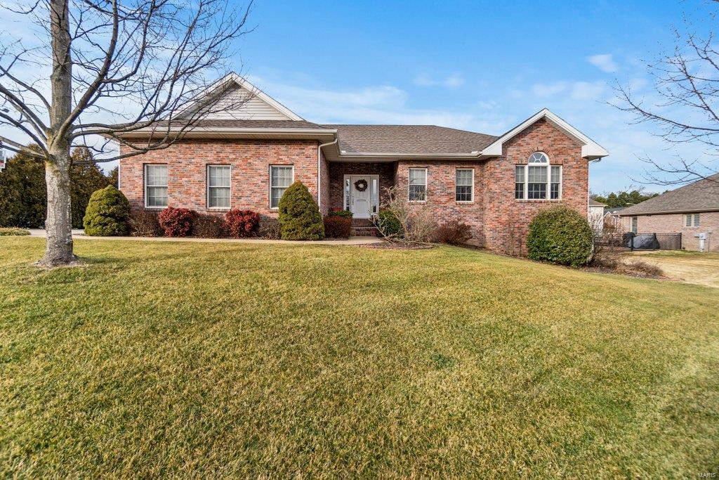 Be in your new home in time for enjoying the in-ground pool in the back yard of this lovely four bedroom, three bath brick ranch home.  Enter the front foyer with wood floors and walk into the living room with gas fireplace and plantation shutters, kitchen with gas cook top in the island and a walk-in pantry which is combined with the dining area.  The main level also offers an office, laundry with sink and built-in iron board, master suite to include whirlpool tub and separate shower in the bath, two more bedrooms and a full bath.  The lower level offers a family room, full bath and bedroom plus an area being used for exercise that is multi-purpose!  Enjoy the lovely in-ground pool with new vinyl liner in the fenced back yard with patio and grill area!
