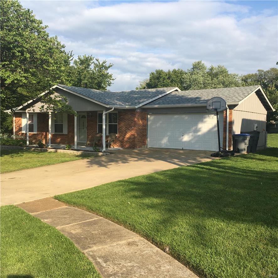 This home provides an opportunity to own nearly an acre of land in O'Fallon, MO. This all brick ranch style home sits on a cul-de-sac in the Parkview Place Subdivision. Exterior updates include a New Architechual Roof, Gutters and Down Spouts installed July of '2016. The home has an updated kitchen with nice counter tops and a tiled floor, a double door provides backyard access from the eat in kitchen. The Master Suite has a Gorgeous Bathroom and the second bath on the main floor is updated and spacious. Other rooms are predominately carpet with double door closets, 6 panel doors and vinyl windows. This home will not last long... Oversized two car garage includes entry to home or backyard from the exterior of the garage, newer garage door opener and available storage.