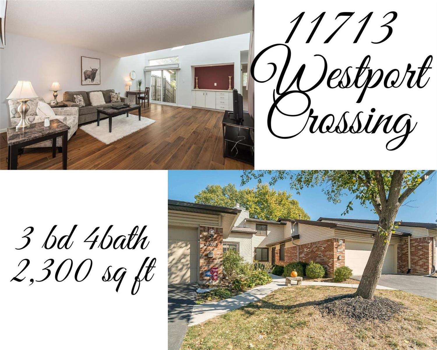 Check out this beautiful 3bd, 4bth, 1.5 story Villa w/ rare 2car garage! Love the ML MBR Suite w/ lg walk-in closet & full bath for easy living. Your friends will appreciate relaxing in the open floorplan featuring new gorgeous wood floors, XL liv rm filled w/ loads of natural light & great formal din rm for an intimate dinner or lg holiday gathering.  Easy flow to updated kitchen, separate brk room & half bath. Even a main floor utility/laundry so no pesky steps to get your clothes clean. UL has 2 more beds w/ lg walk-in closets & full bath. The walkout LL is where you’ll spend winter nights cozied up by the fireplace in the LL Fam room. You’ll also find a great office space, 1/2 bath & plenty of storage. Sliding door brings you to a private, fenced back yard for your outdoor enjoyment. Westport Crossings is a well maintained, private subdivision w/ a pool for those hot STL summers, tennis courts, a walking path & great clubhouse. Close to shopping, dining & entertainment.