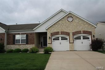 Montclair ranch plan 1734 sq.ft. 2 Bedroom 2 Bath, o/s garage w/ storage shelves. Elegant Brick and Stone Exterior. Vaulted Ceilings in Foyer, Great Room, Dining Room, Kitchen & Breakfast Room. Great room w/ Gas Direct Vented Fireplace, Marble Surround, and dining room. A 12 x 6 Main Floor Laundry off garage. Lg Mstr suite with 9 x 5 walk in closet, Luxury Master Bath w/ Double Sink, Brushed Nickel fixtures, Cultured Marble Tub, Separate Shower & Ceramic Tile Flooring. Kitchen and breakfast room w/ Estate Strip Hardwood Flooring, Upgrade 42" upper maple cabinets, Recessed Lighting and Quartz Countertops. Garage w/ plenty of shelving & Coach Lights. Lower level unfinished w/75 Gallon Water Heater, Look-Out Lower Level w/ Egress Windows, 9 ft Pour and Full Bath Rough-In. Large Deck off the Breakfast Room with Stairs to the backyard. Exceptional Value in Chesterfield near Creve Coeur Park. Location: End Unit, Ground Level