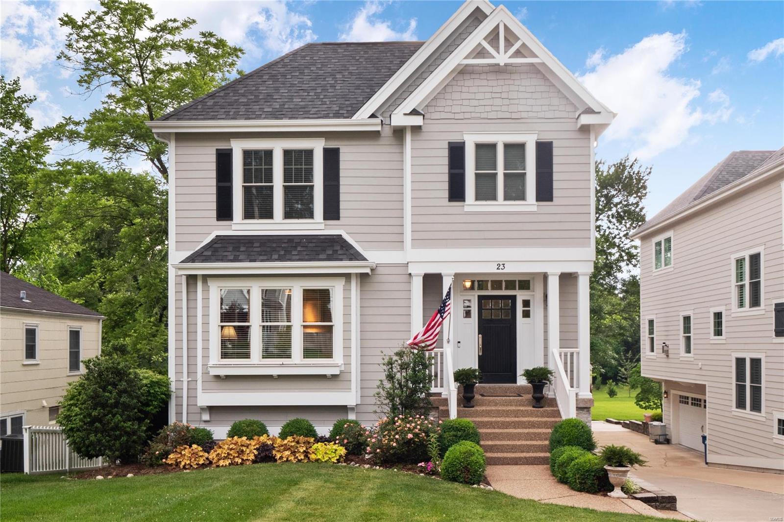 Pristine home in the heart of Ladue!  This 13 yrs new home offers a modern floorplan with a nod to both formal and informal open living spaces.  The open bright kitchen with marble, stainless and open family rm with stacked stone gas fp is the heart of the home.  Liv rm and din rm share a see thru gas fp. A guest powder rm, and private den/office complete the 1st flr.   Find a master bedrm suite with soaring ceiling, huge custom walk-in closet and spa bath with jetted tub and glass shower.  3 bedrms, a hall bath and a jack & jill bath and laundry are perfectly situated on the 2nd flr.  The lookout low lev offers plenty of room to spread out with large rec rm area and half bath.  The backyard is gorgeous, offering a new stone patio, firepit, updated landscaping and more.  Steps from Conway grade school and to Ladue’s busy business district.  This is a special offering for the buyer that values great newer finishes and a location that puts them in the center of everything! Elevator ready