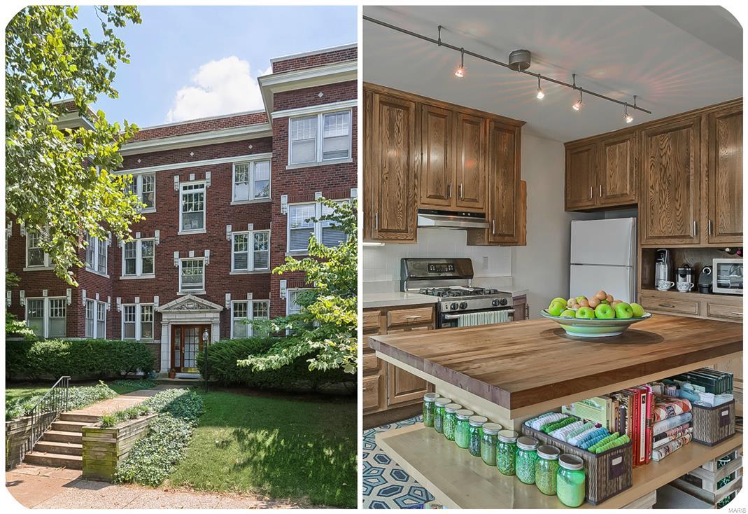 Rich architecture, tree lined streets, central location & great community; you'll find all of these things & more in the Demun neighborhood. This sought after area is home to a variety of shops, restaurants, schools & Forest Park. It's charming, it's walk-able & this spacious condo makes life easy. Inside you'll find an abundance of natural light, wood floors, crown molding & an airy, open space. Unwind in the living room which features tons of windows & the open dining room/kitchen layout is perfect for entertaining. The stylish butcher block center island will make your heart flutter & some stainless steel appliances give it a polished look. Master bedroom has a custom closet organizer (yes) & the attached to a sun room is a perfect area to get lost in a good book. The guest bedroom, updated bath, in unit laundry & third bedroom/nursery/office/den won't disappoint. Although it's shared, you do have a lovely fenced in green space & your own detached 1 car garage. Additional Rooms: Sun Room Location: Suburban