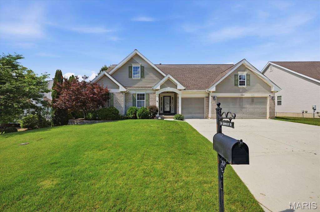 Breathtaking Winghaven ranch begins with a decorative glass door to a beautiful entrance foyer with a plant shelf. A gas fireplace in main floor Great Room. Huge kitchen w/ menu desk, built-ins, center island, pantry and hardwood floor.  A formal Dining room with bay window. Main floor laundry room.  A full master suite w/coffered ceiling, bay window and walk-in closet.  Full vaulted bathroom w/separate tub and shower, dual vanities, linen closet and picture window over the tub!
Maintenance free deck, lighting and fenced yard.  Professionally finished basement  with half bath and plenty of storage space. 3 car garage and inground sprinkler system.