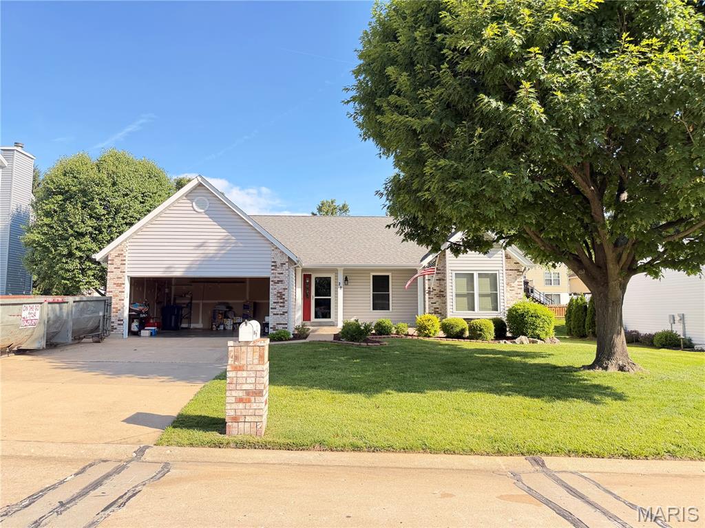 Welcome to 22 Burlington Court in desirable Monticello Estates! This well-maintained ranch offers 3 bedrooms, 3 full bathrooms, vaulted ceilings, and over 1,500 square feet on the main level. The spacious primary suite features a walk-in closet, double vanity, soaking tub, and separate shower. The open floor plan includes a large family room with fireplace, breakfast room, and kitchen with breakfast bar. The finished lower level provides a generous recreation room, office/flex space, full bath, and additional storage. Enjoy the amenities of Monticello Estates including a pool, tennis courts, clubhouse, and common ground. Conveniently located in the highly sought-after Francis Howell School District near shopping, restaurants, parks, and major commuter routes. A wonderful opportunity to make this home your own!
