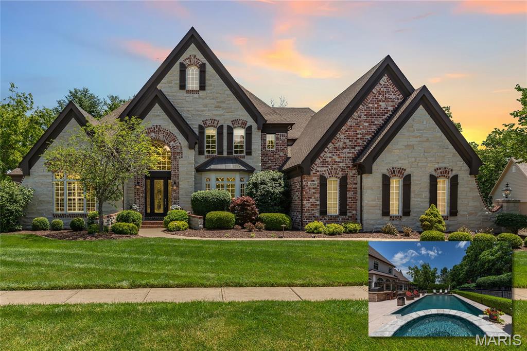 Spectacular custom 1.5-Story with upgrades & custom amenities throughout! 4 Beds, 7 Baths (4F/3H) and over 6,800 sqft of living space including custom millwork, amazing outdoor kitchen/living space, and lower level! The 2-Story entry leads to the Study and spacious Dining Room, opening to 2-Story Hearth Room with fireplace and built-in bookshelves, leading to a separate sunlit Great Room with bar. Gourmet Kitchen with custom cabinetry, island, breakfast bar, and adjoining Breakfast Room! Spacious Primary Retreat with newly remodeled luxury Bath, jetted tub, stand-alone shower and custom walk-in closets. 2nd Floor finds 3 Beds, all with en-suite Baths. Lower Level is perfect for entertaining; with multiple entertaining areas, custom wet bar, theatre with 100” screen and surround system, Fitness Room, and alternative sleeping area. Relax outside in your private oasis, including bar/kitchen with granite counters, built-in Napoleon Grill, & separate pizza oven, stone firepit & fabulous in-ground pool and hot tub! Easy highway access & minutes to Chesterfield Valley.