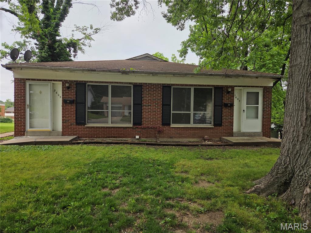 Don't miss this outstanding investment opportunity w/ tons of potential. This 2-family side-by-side duplex is located in a neighborhood of single family homes. Both units have an identical floor plan w/ 2-bedrooms, 1-bath, a private basement & approximately 830 sqft of main level living area. The larger room sizes (living 17'x11', eat-in kitchen 14'x9', primary bedroom 13'x11', secondary bedroom 11'x9') enhance the rentability of the property. The icing on the cake are the 8'x4' primary bedroom walk-in closets. The property is situated on a .23 acre level lot with plenty of usable yard. The handy location is within walking distance to both Marvin Elementary & Ritenour High Schools. There's also easy access to Lambert Airport, Hwy70, Hwy170 & nearby stores / restaurants. This duplex has been vacant for quite some time & needs a good bit of renovation & repair. As such, the property is being sold in "as-is" condition. Your toil could be worth the reward as similar properties in the area have sold between $185,000 to $230,000 with rents ranging from $850 to $1,100 per unit, per month. If you've got resources to fund repairs & aren't afraid of a little hard work, this might be the perfect opportunity for you. Schedule your tour today!